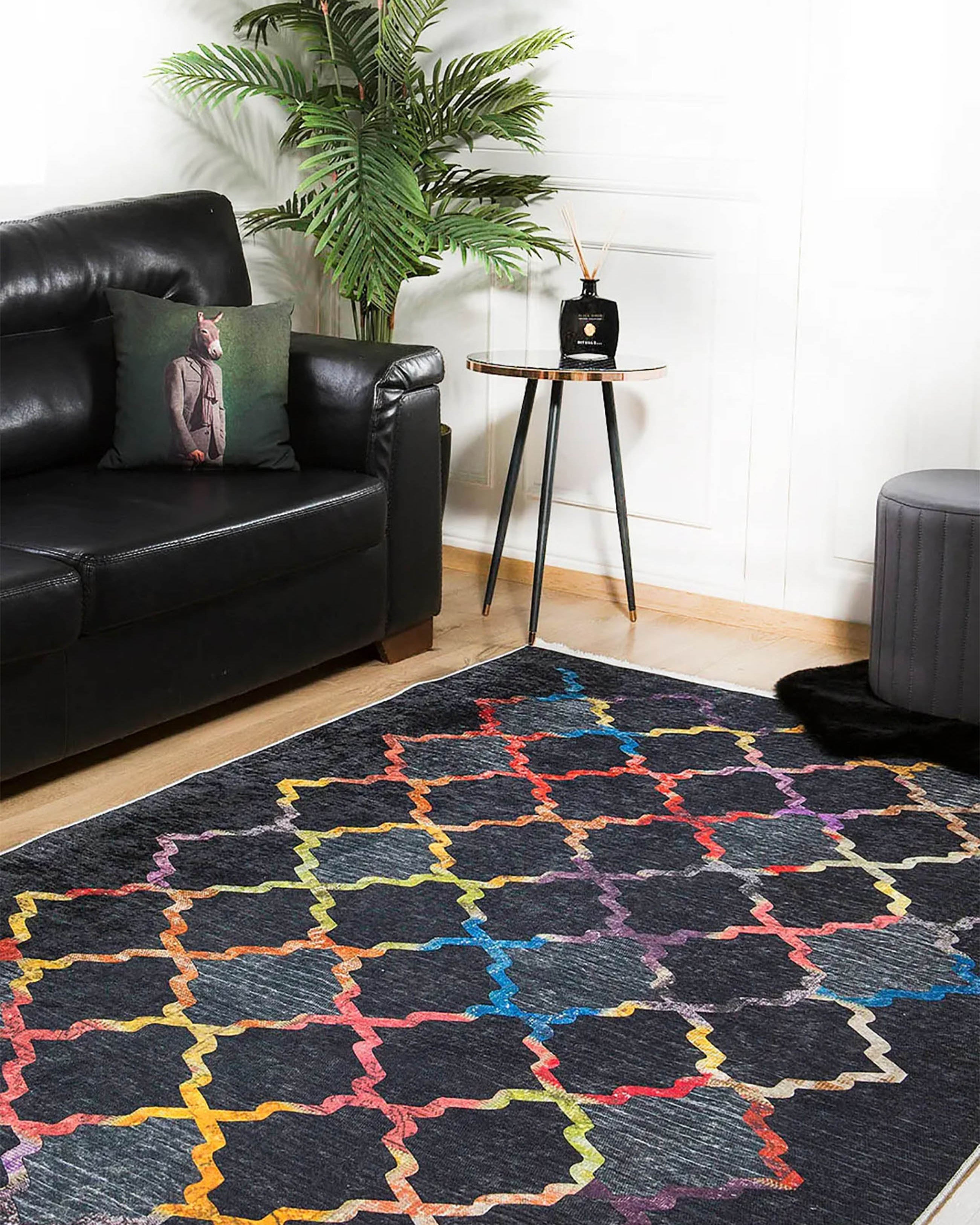 Marianna Black Colorful Home Decor Geometric Luxury Rug