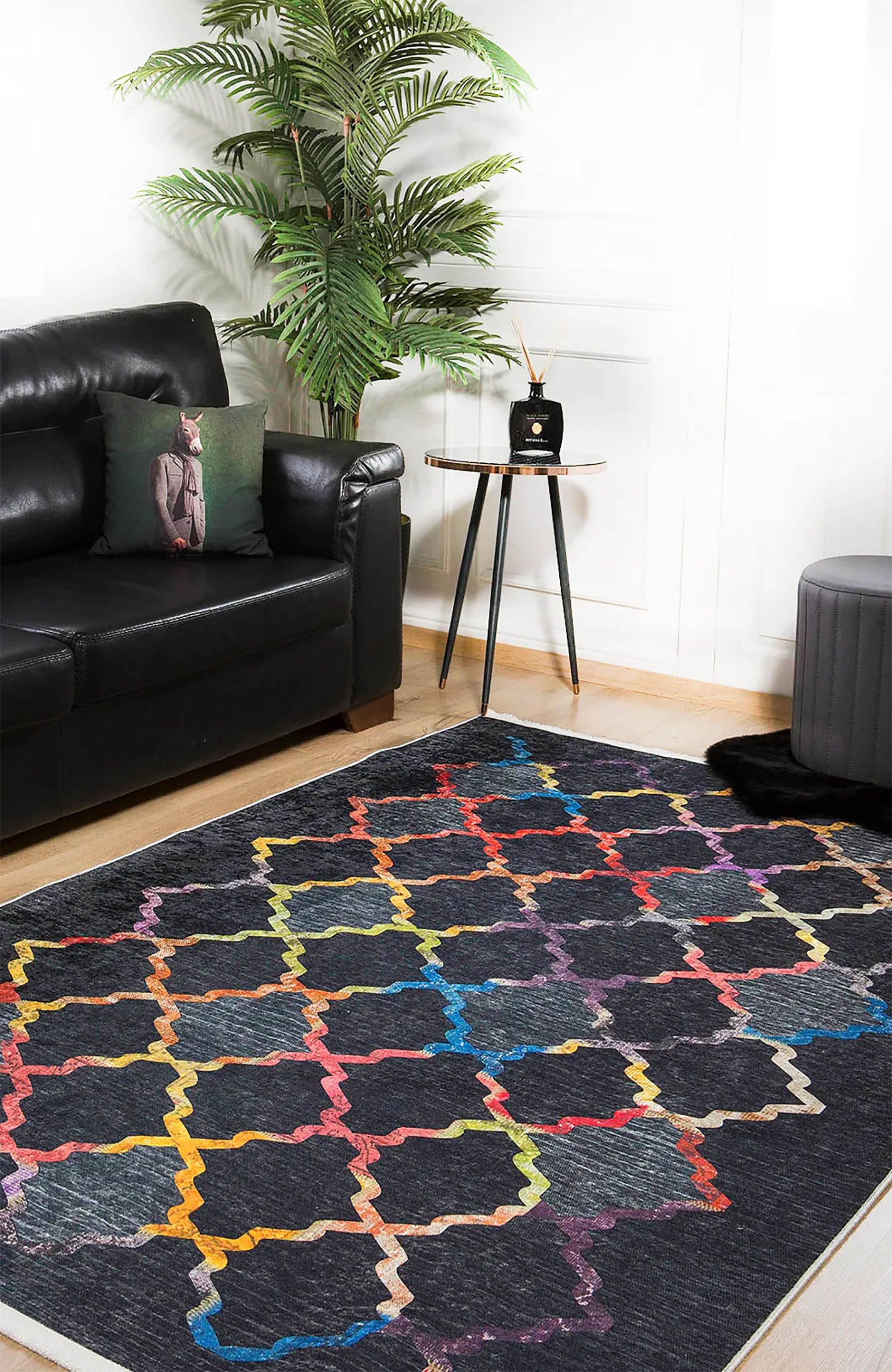 Marianna Black Colorful Home Decor Geometric Luxury Rug
