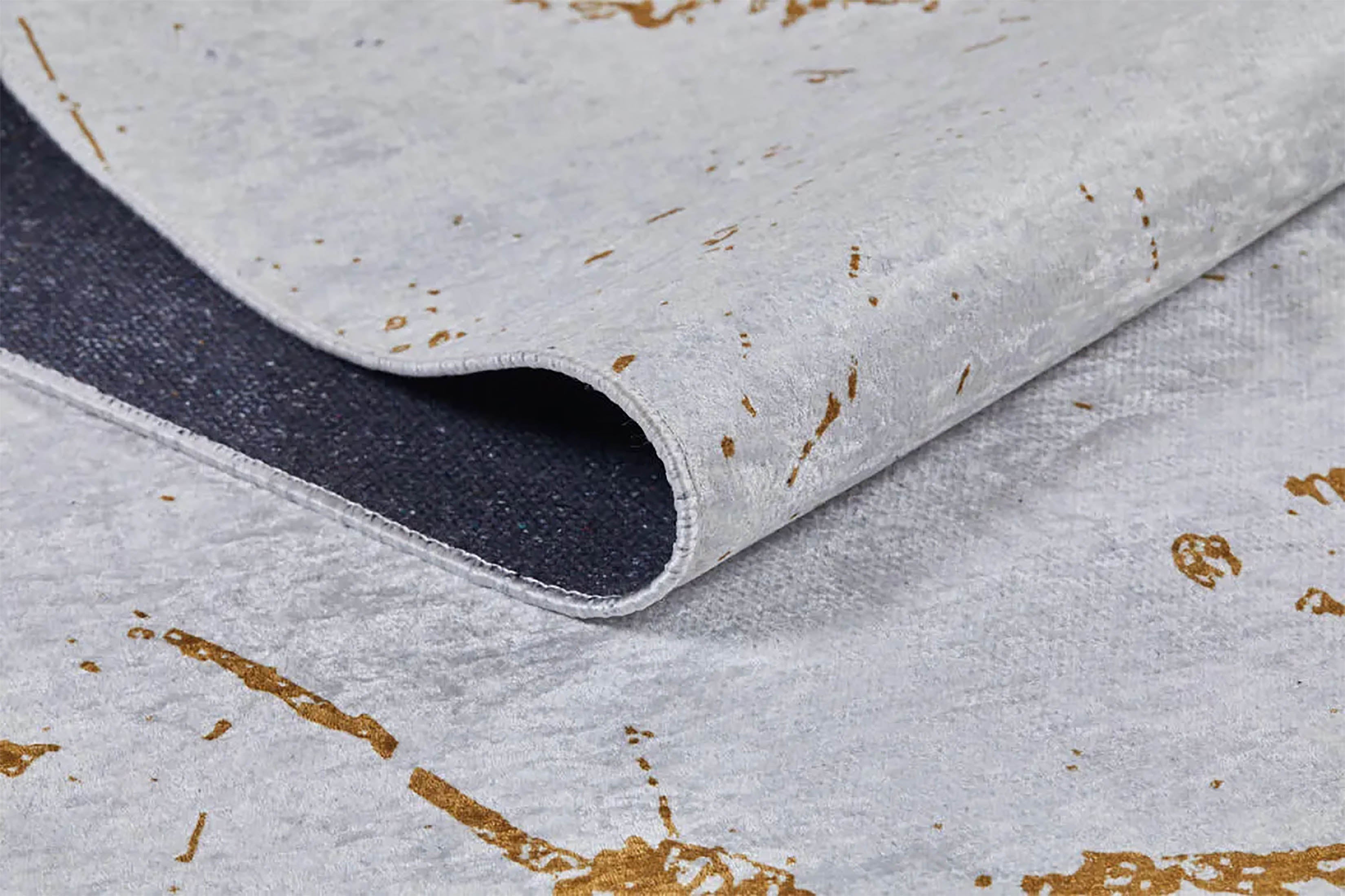 Princess Marble Style Cream Gold Art Deco Luxury Modern Home Rug