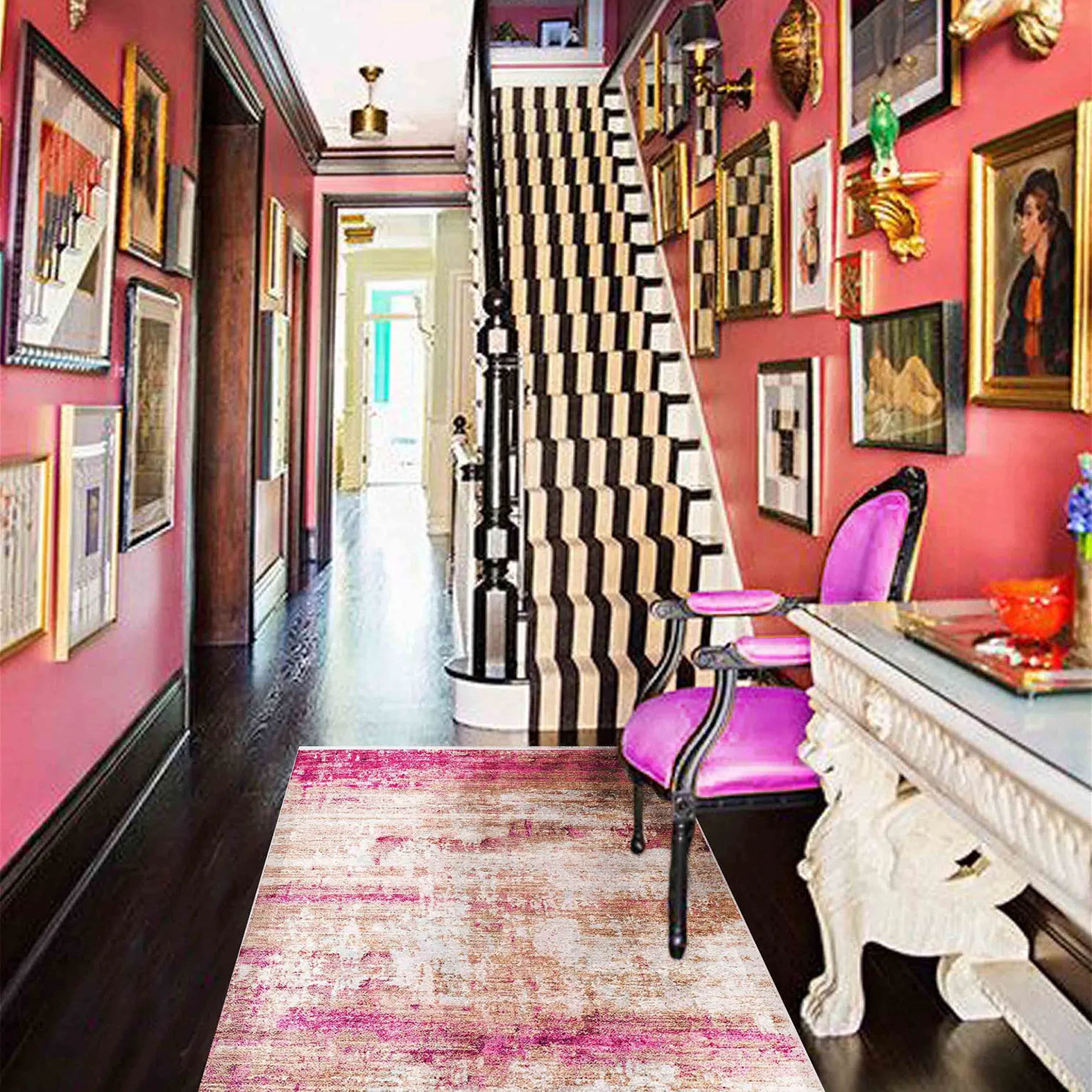 Ferah Abstract Pink Beige Modern Rug