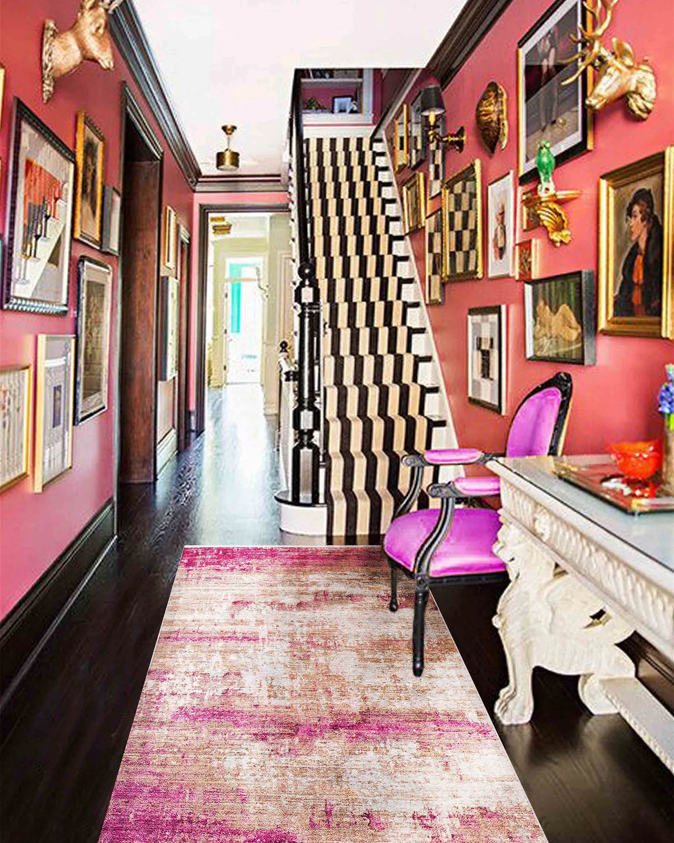 Ferah Abstract Pink Beige Modern Rug