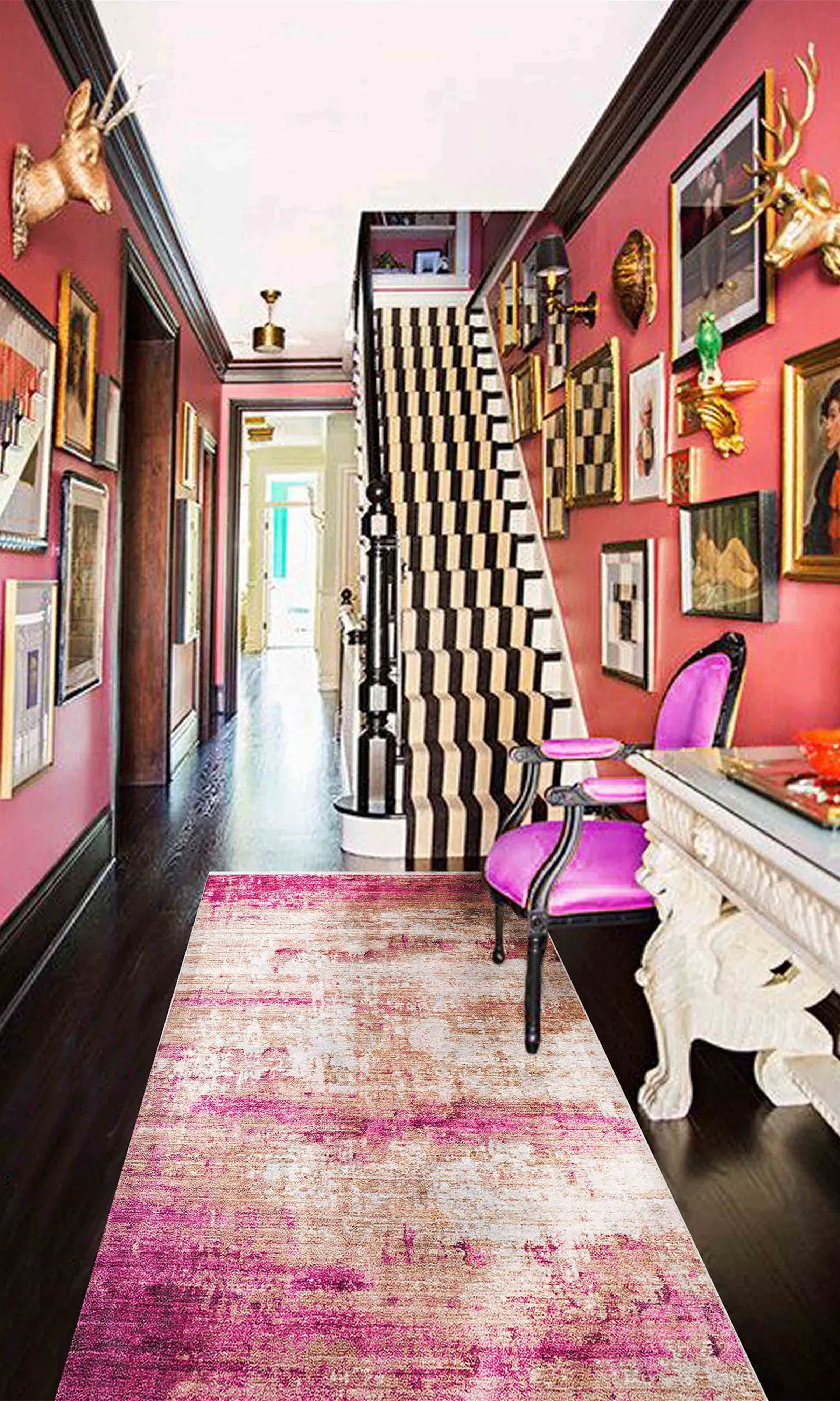 Ferah Abstract Pink Beige Modern Rug