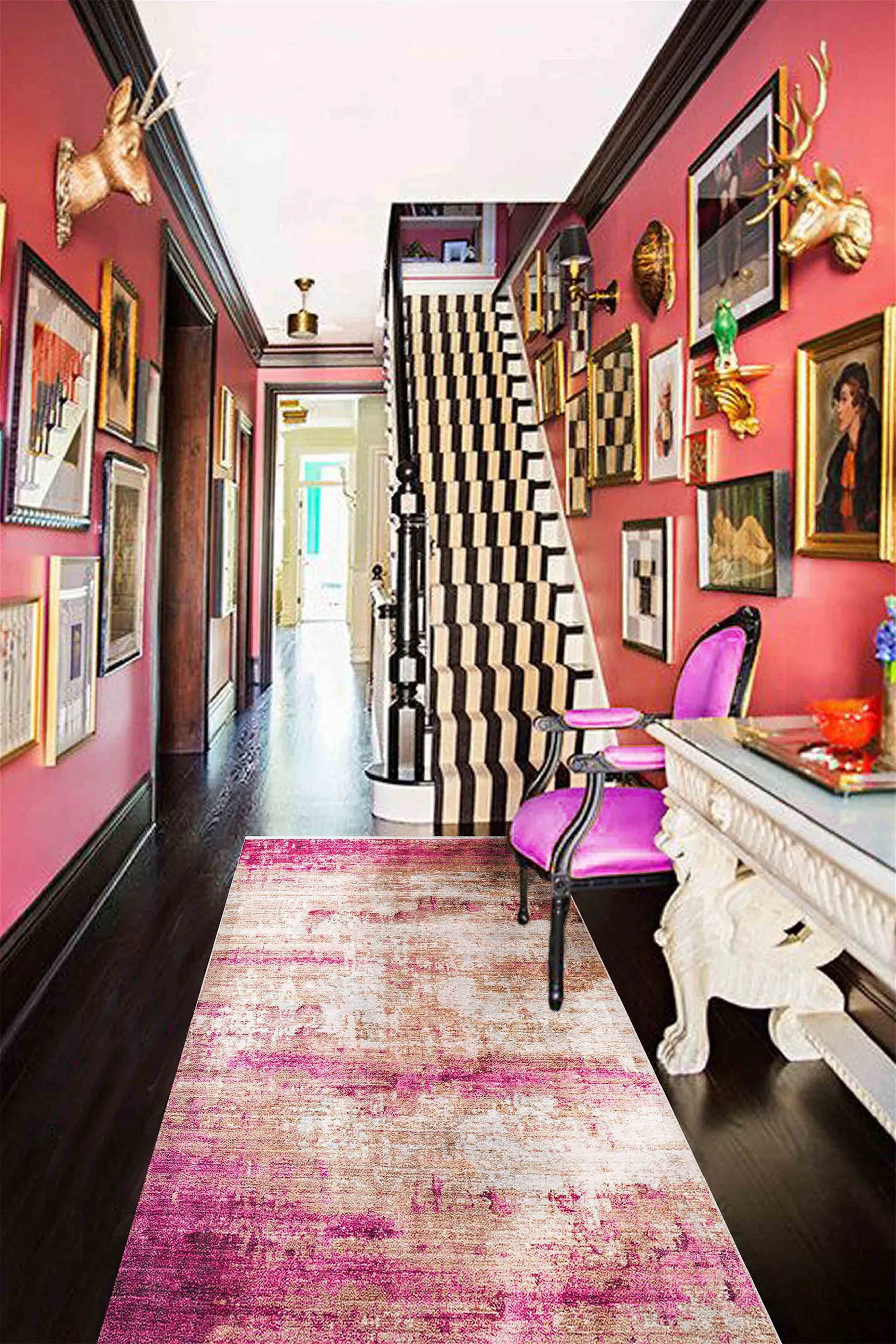 Ferah Abstract Pink Beige Modern Rug