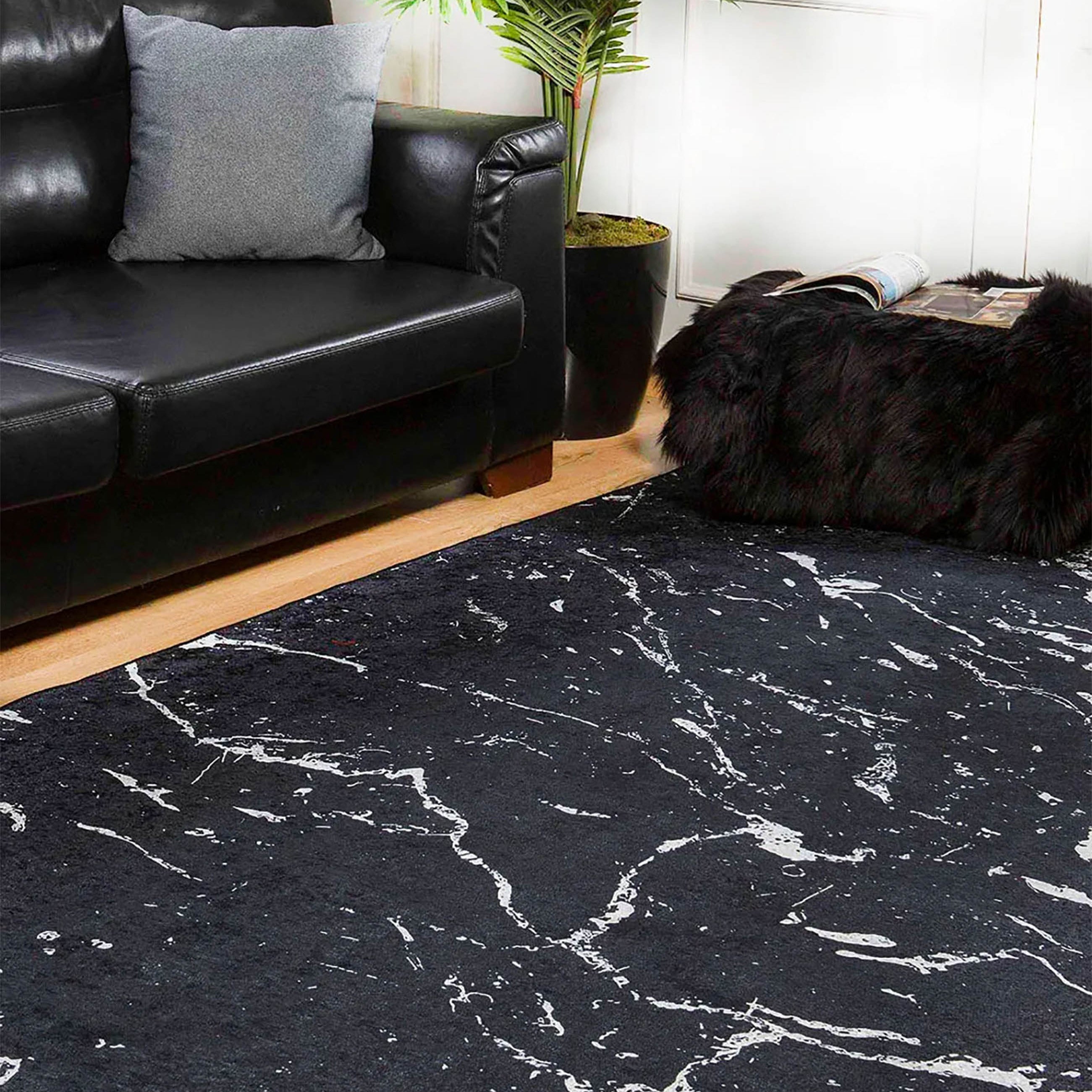 Alexia Marble Style Black luxury Home Modern Art Rug
