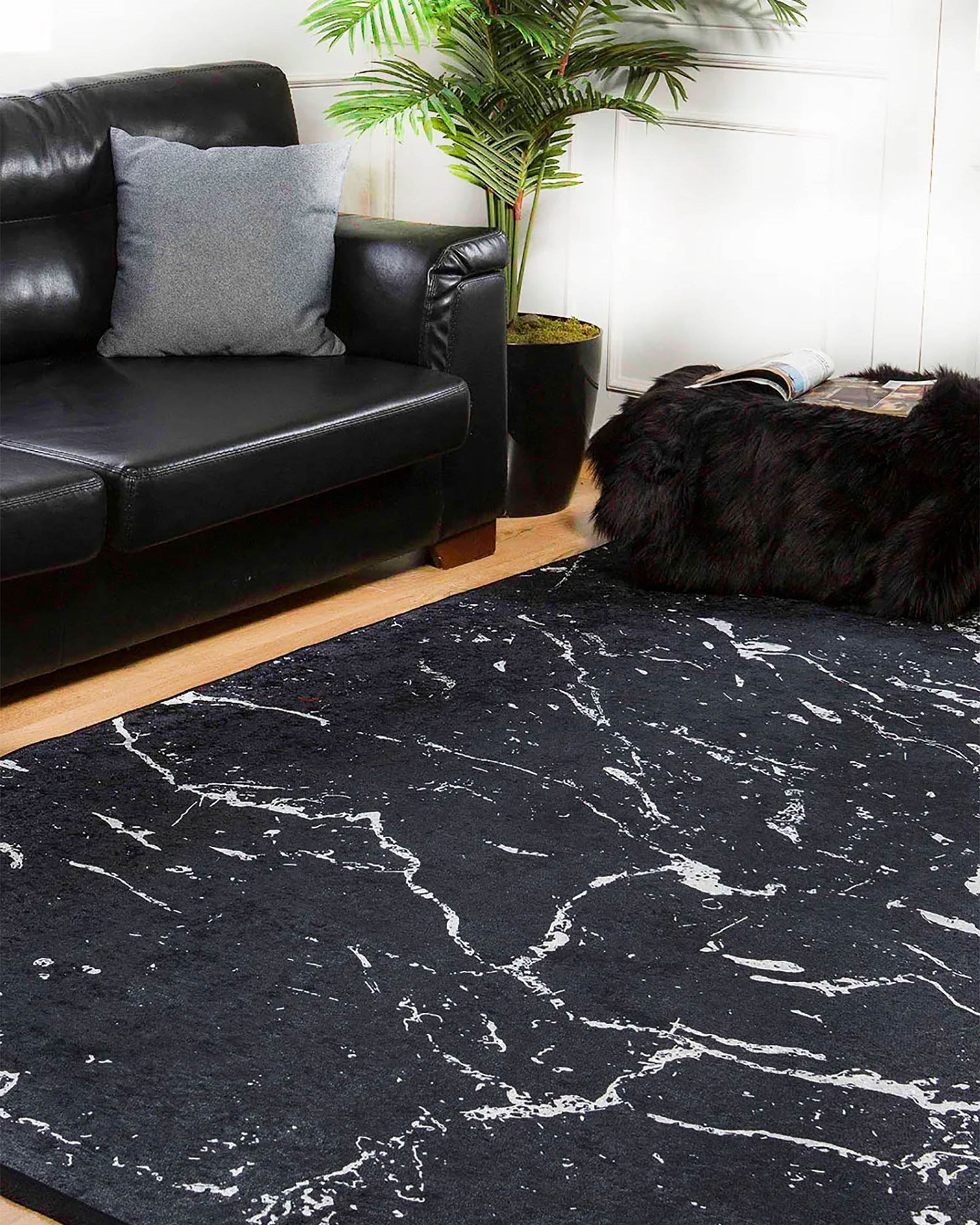 Alexia Marble Style Black luxury Home Modern Art Rug