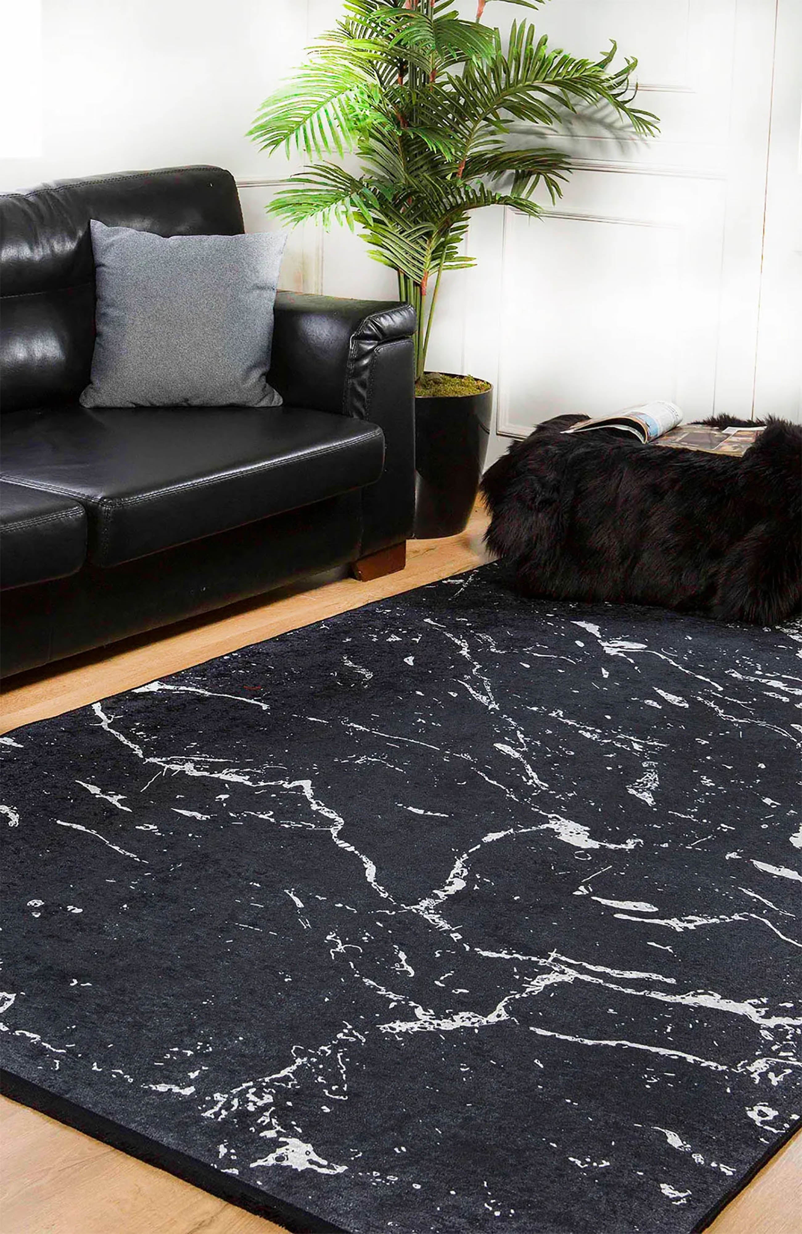 Alexia Marble Style Black luxury Home Modern Art Rug
