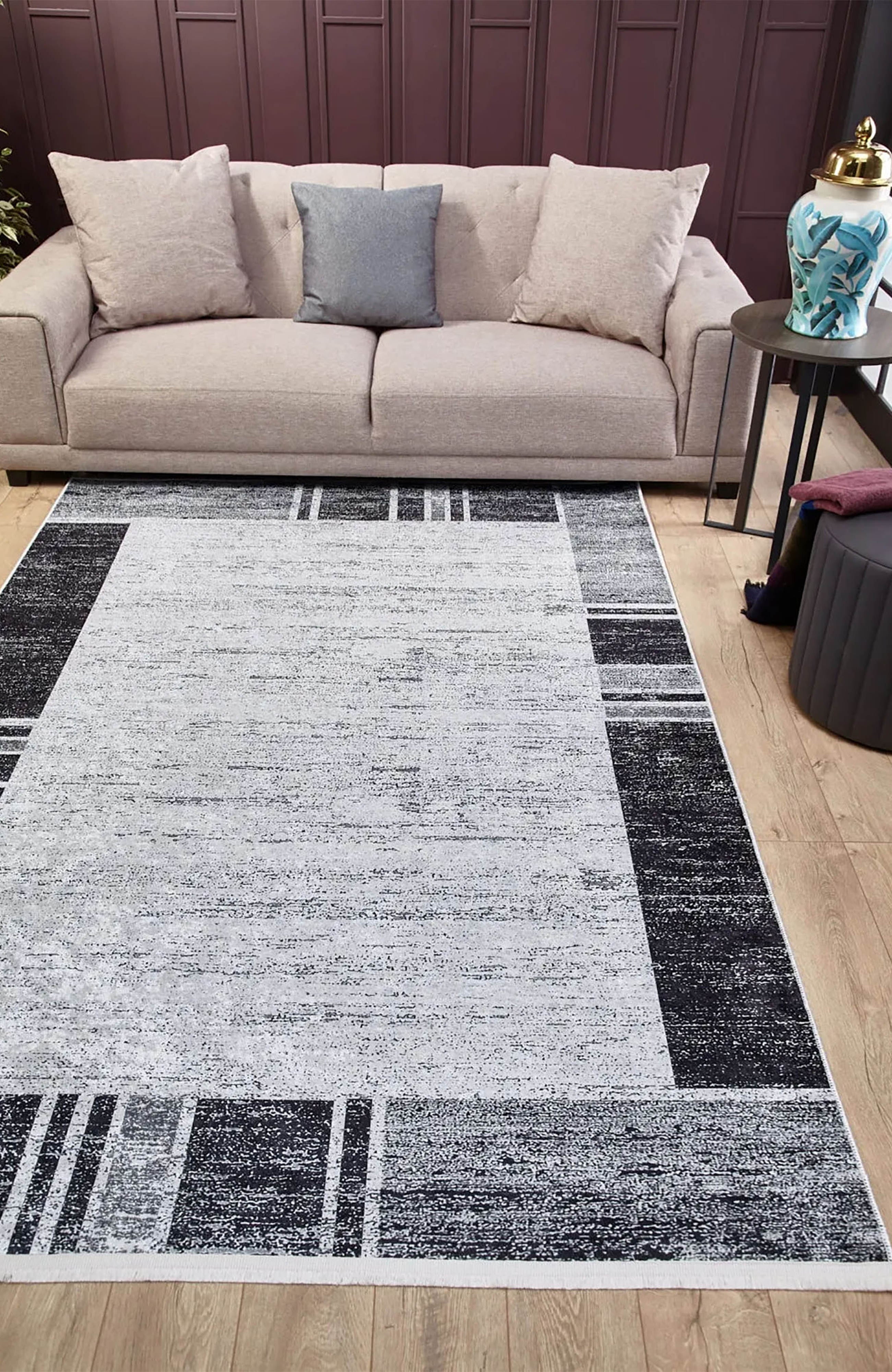 Samira Geometric Design Black Gray Contemporary Boho Decor Rug