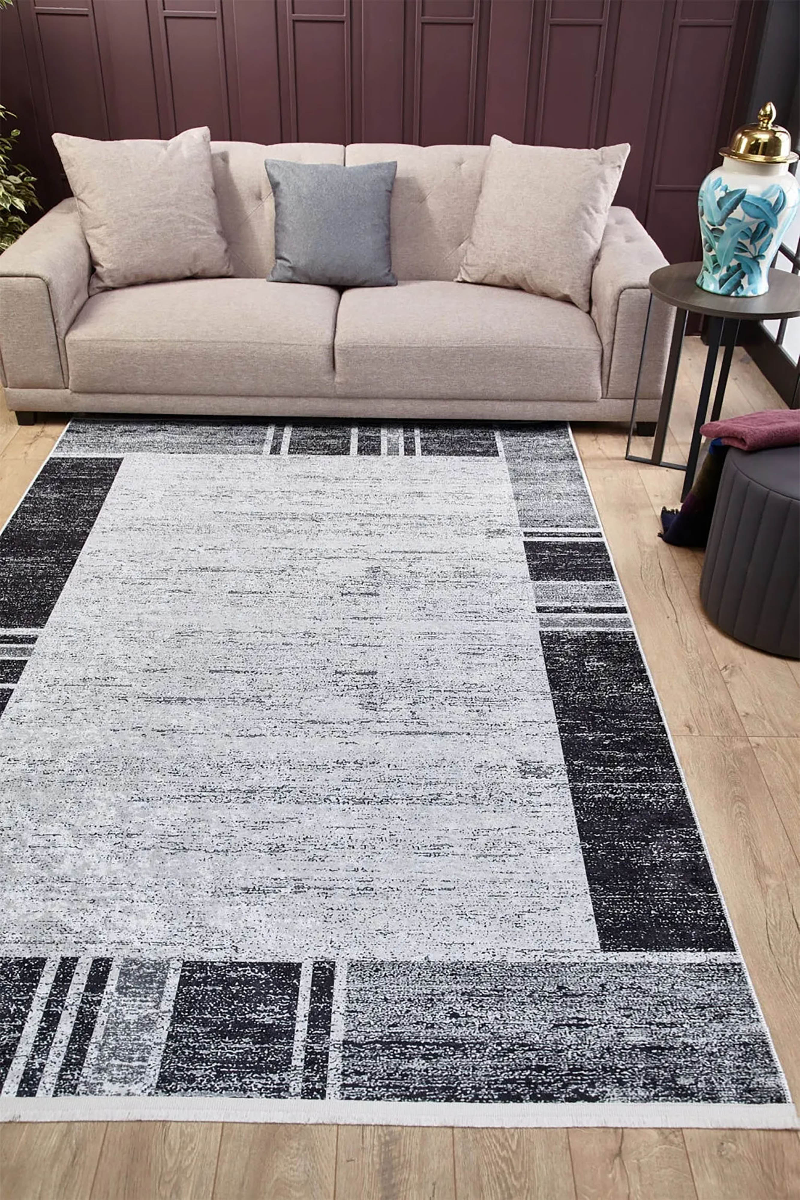 Samira Geometric Design Black Gray Contemporary Boho Decor Rug