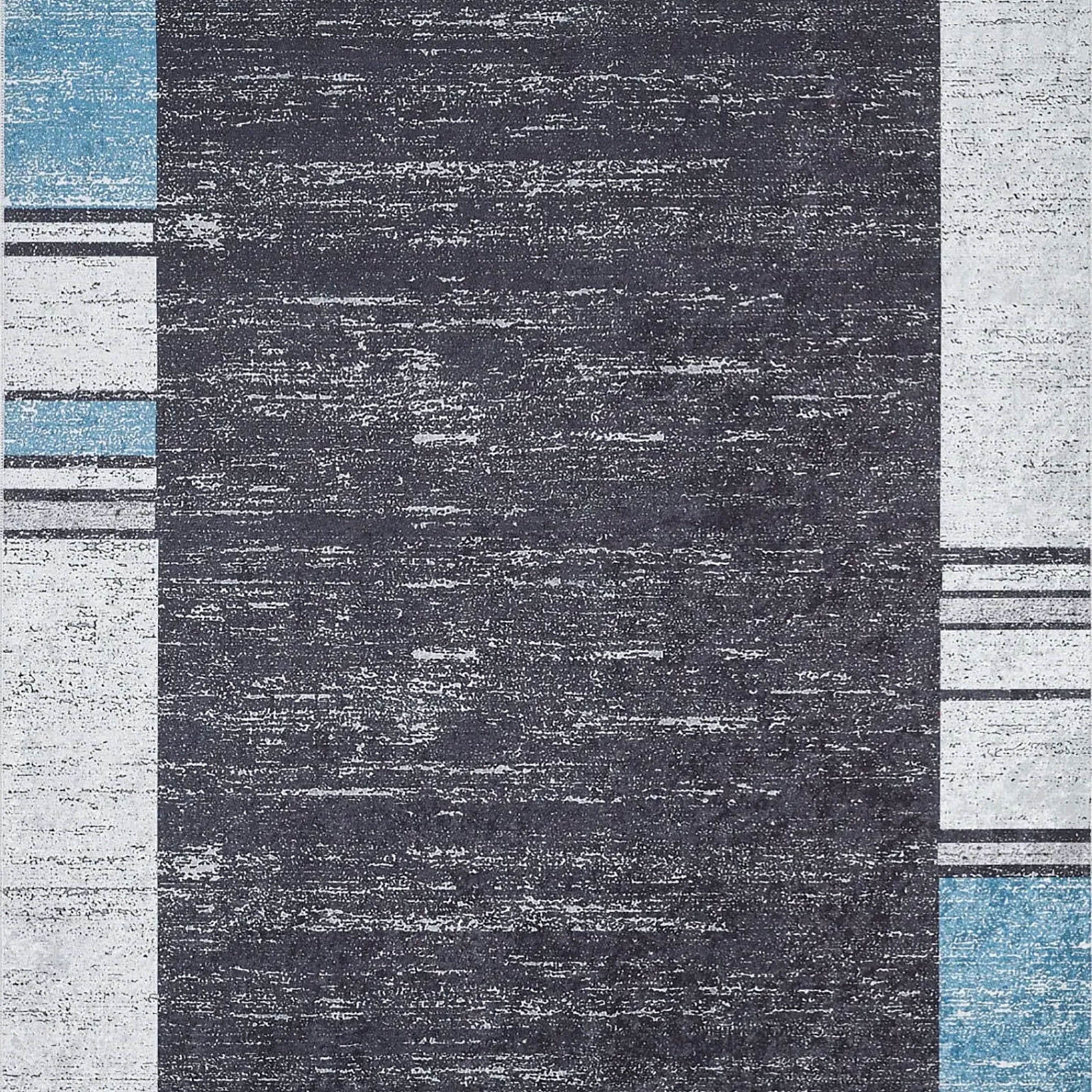 Jessie Geometric Design Black Gray Blue Contemporary Boho Decor Rug