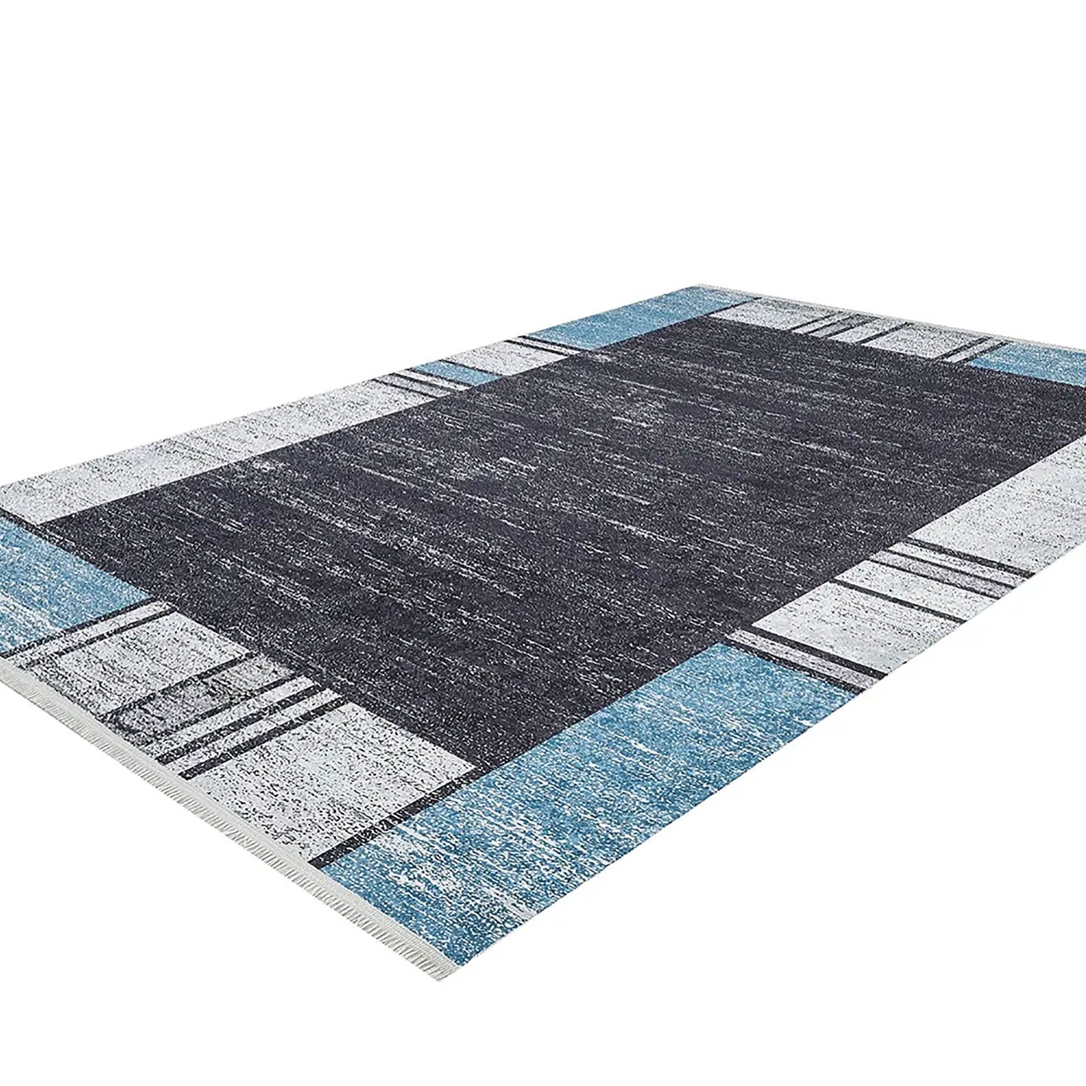 Jessie Geometric Design Black Gray Blue Contemporary Boho Decor Rug