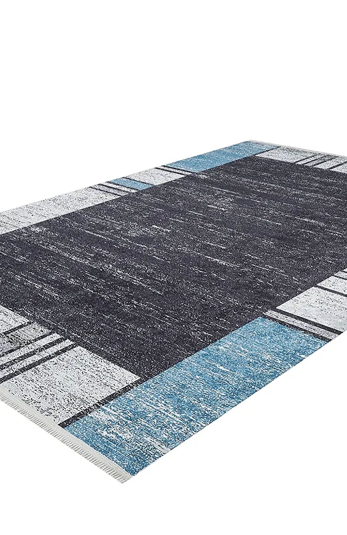 Jessie Geometric Design Black Gray Blue Contemporary Boho Decor Rug