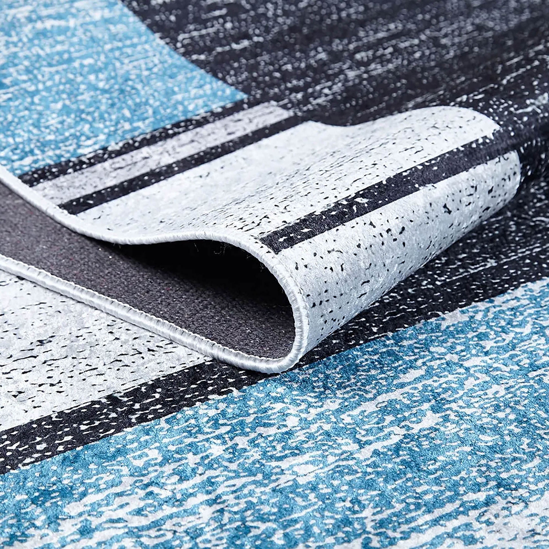 Jessie Geometric Design Black Gray Blue Contemporary Boho Decor Rug