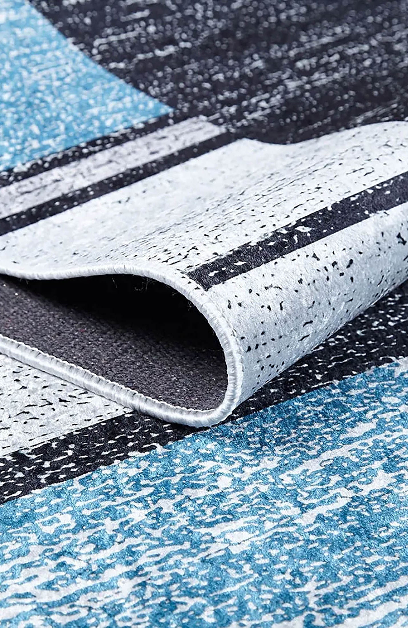 Jessie Geometric Design Black Gray Blue Contemporary Boho Decor Rug