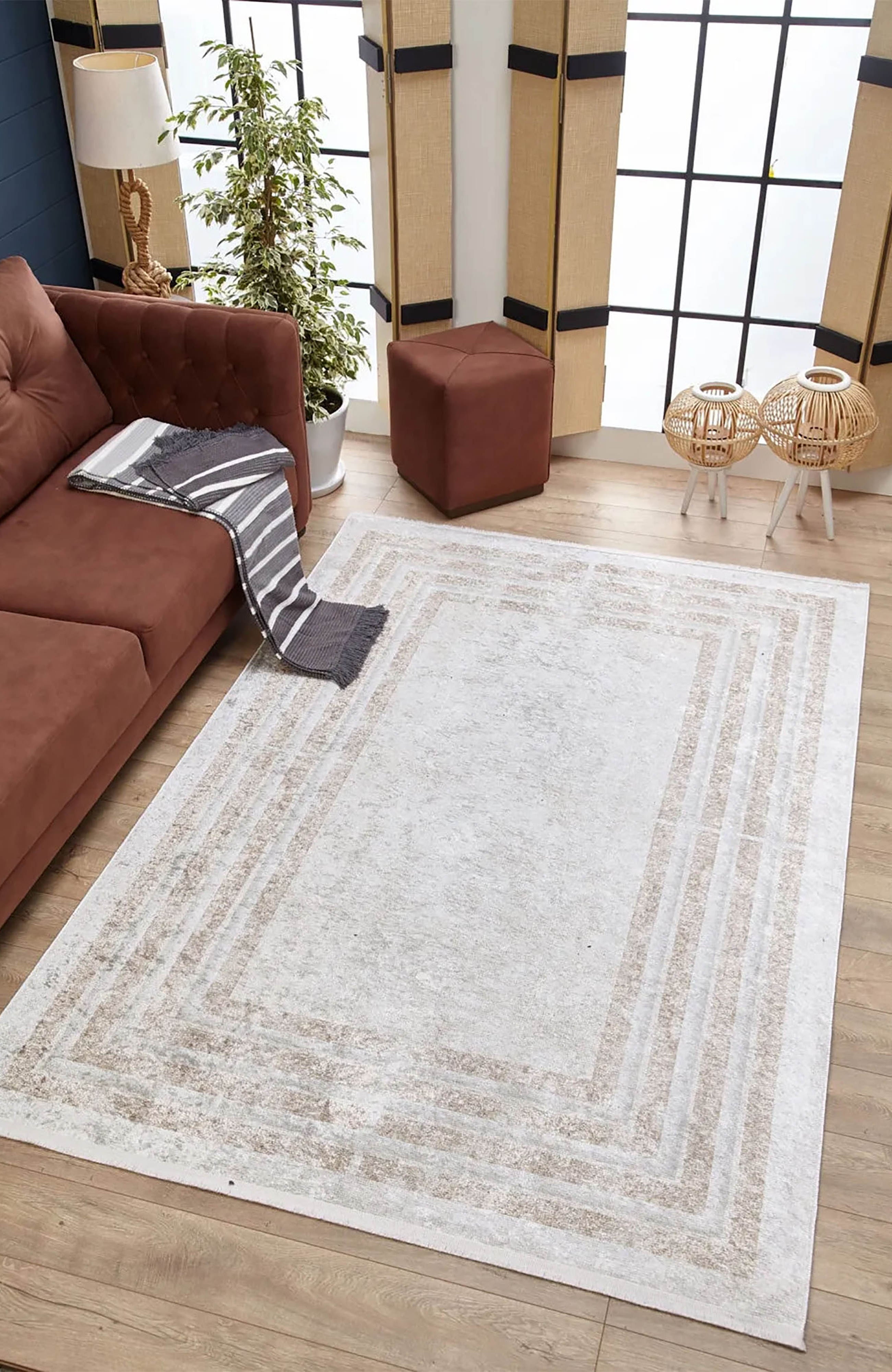 Ramona Geometric Design Beige Cream Luxury Rug