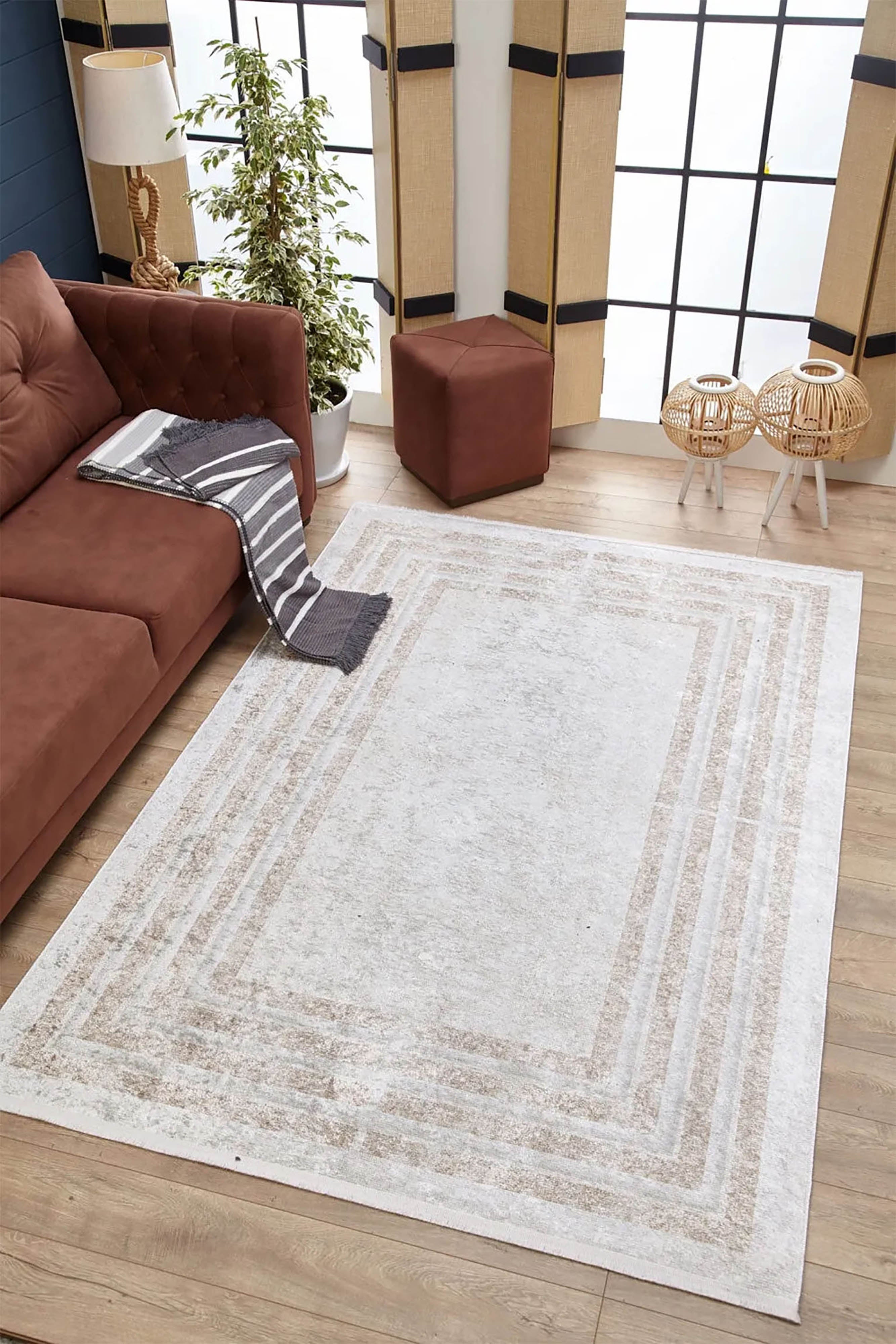 Ramona Geometric Design Beige Cream Luxury Rug