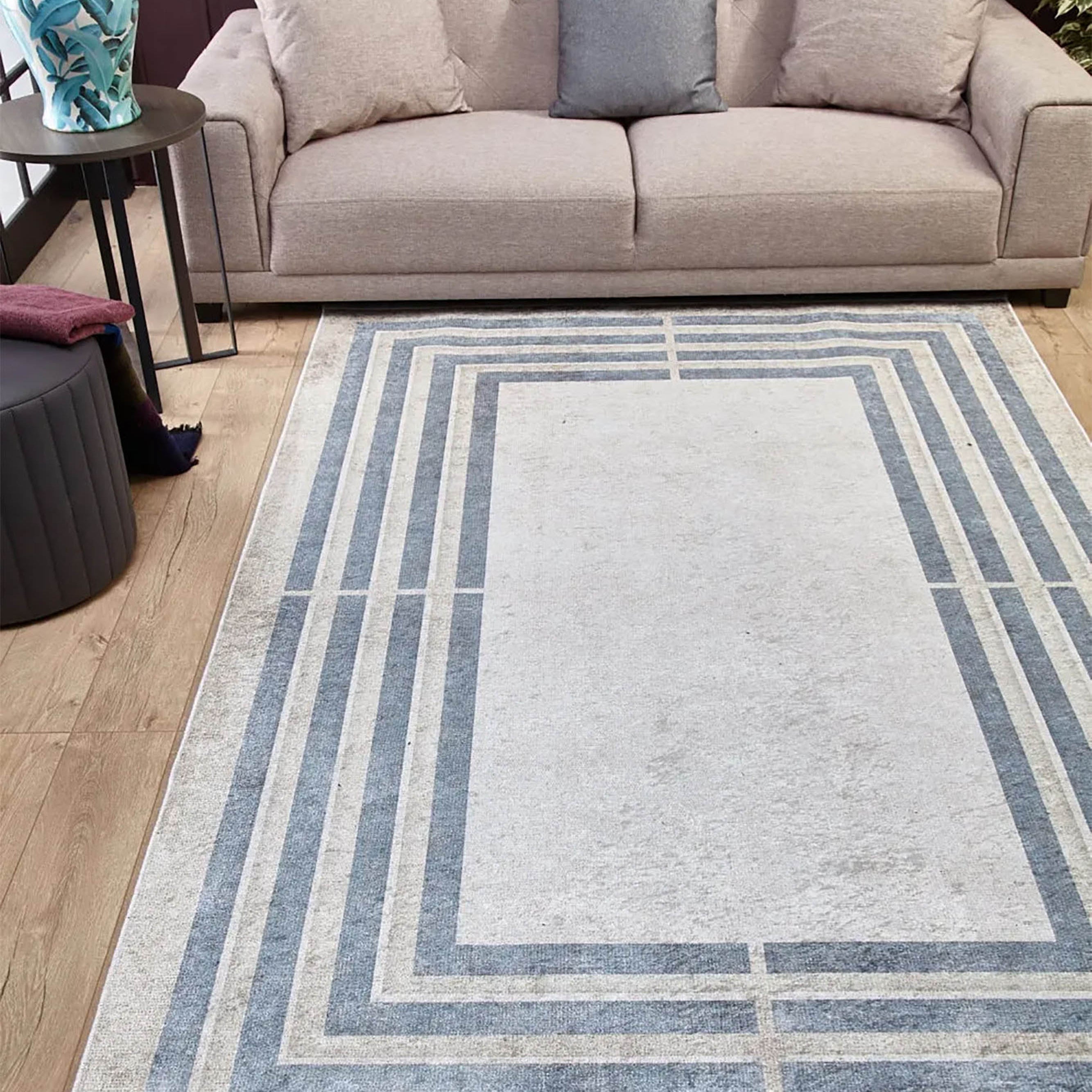 Savanna Geometric Design Blue Gray Luxury Rug
