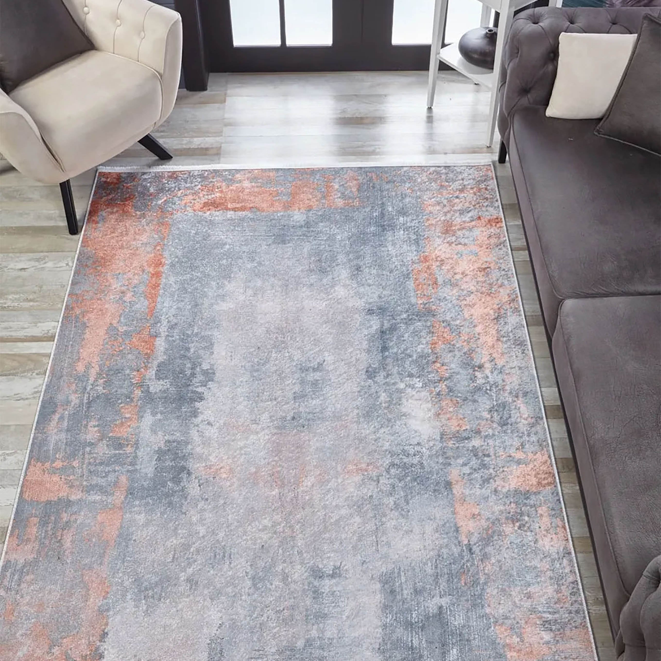 Haven Abstract Orange Grey Modern Rug