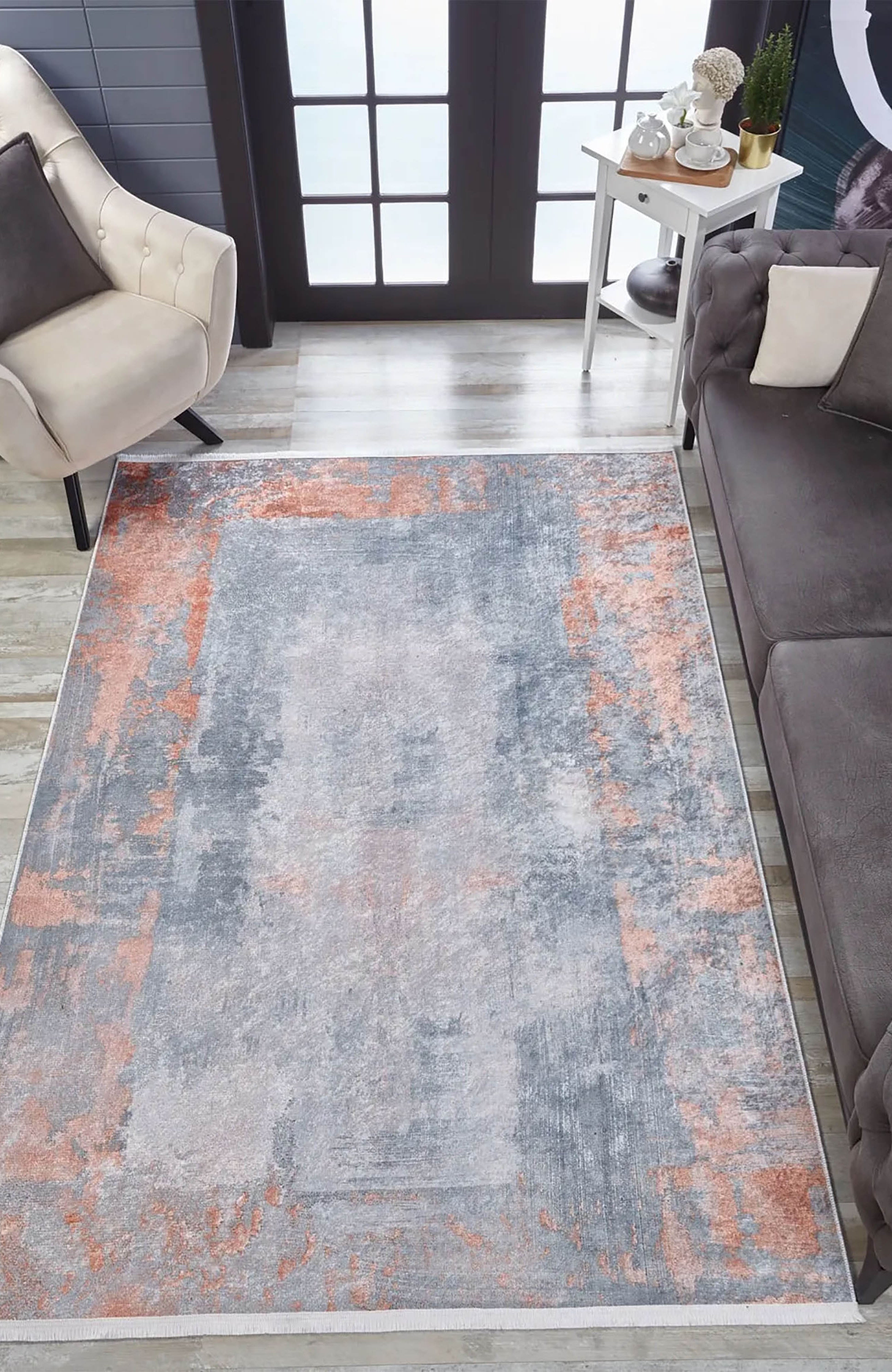 Haven Abstract Orange Grey Modern Rug