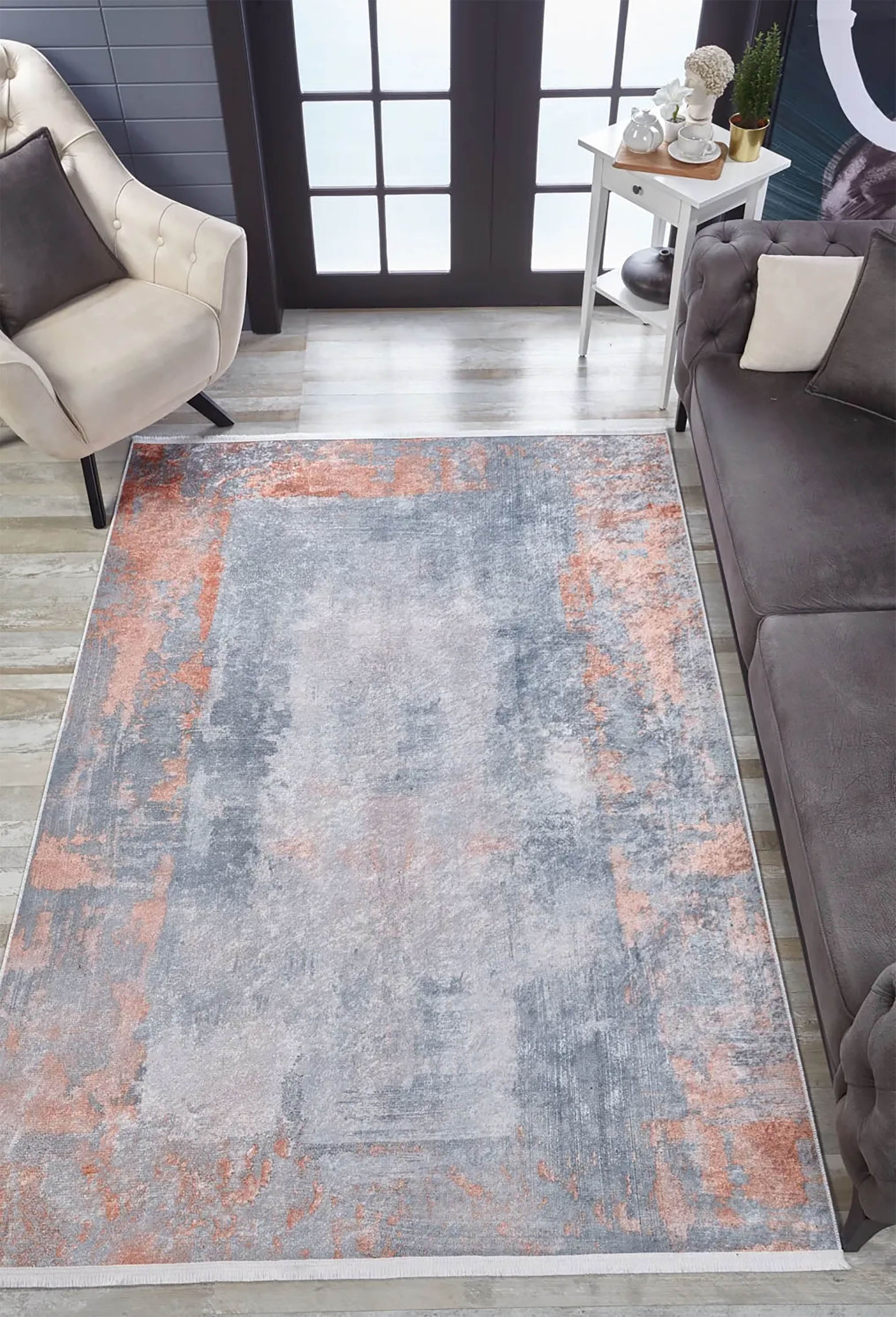 Haven Abstract Orange Grey Modern Rug