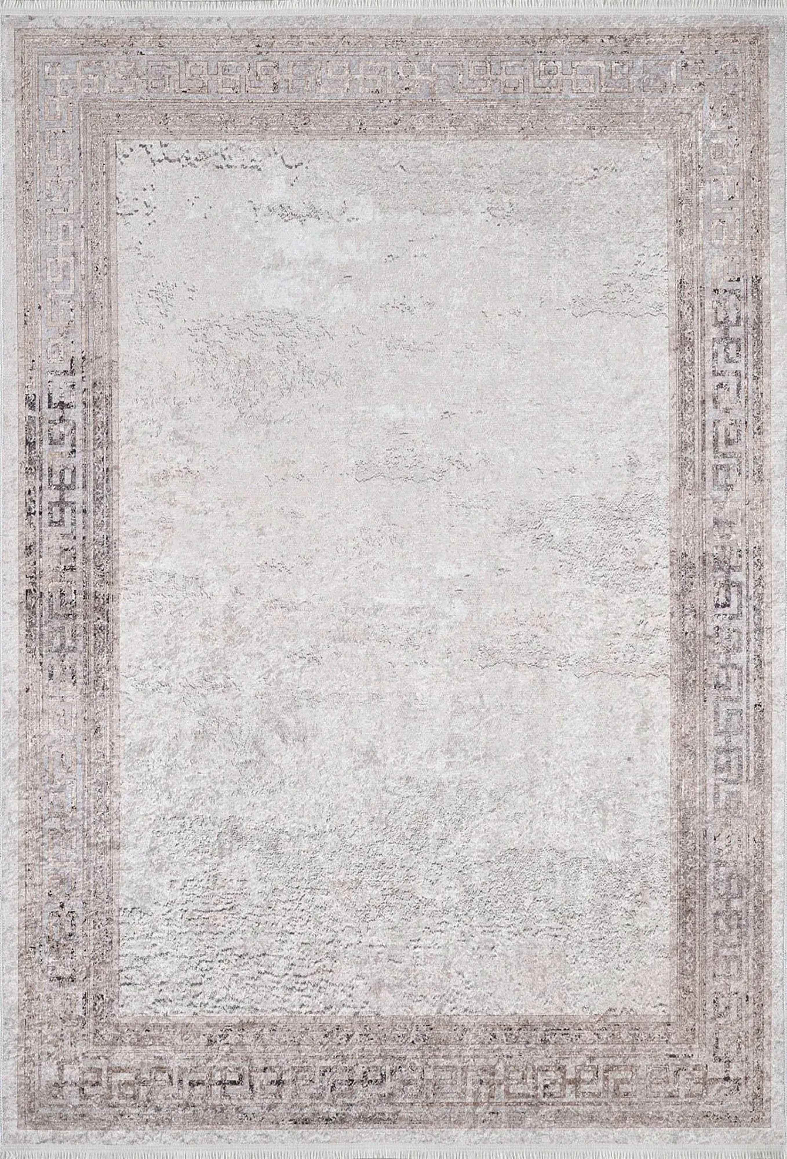 Deha Marble Powder Beige Greek Key Border Rug