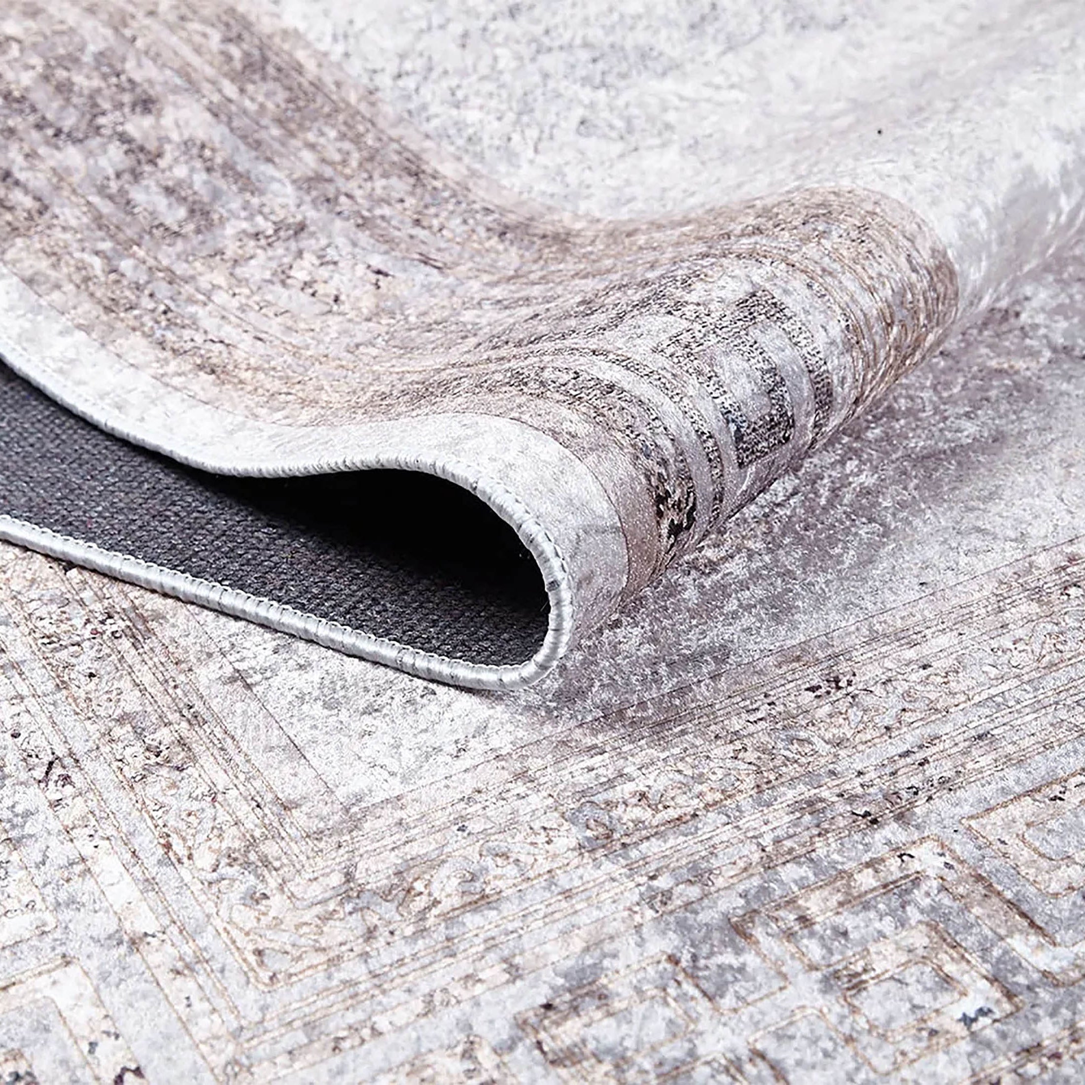 Deha Marble Powder Beige Greek Key Border Rug