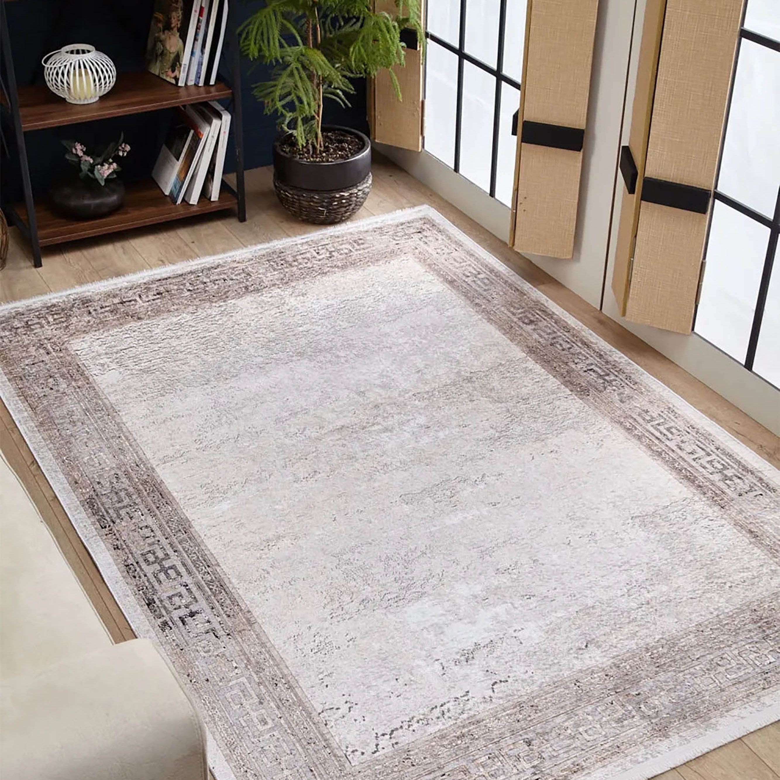 Deha Marble Powder Beige Greek Key Border Rug