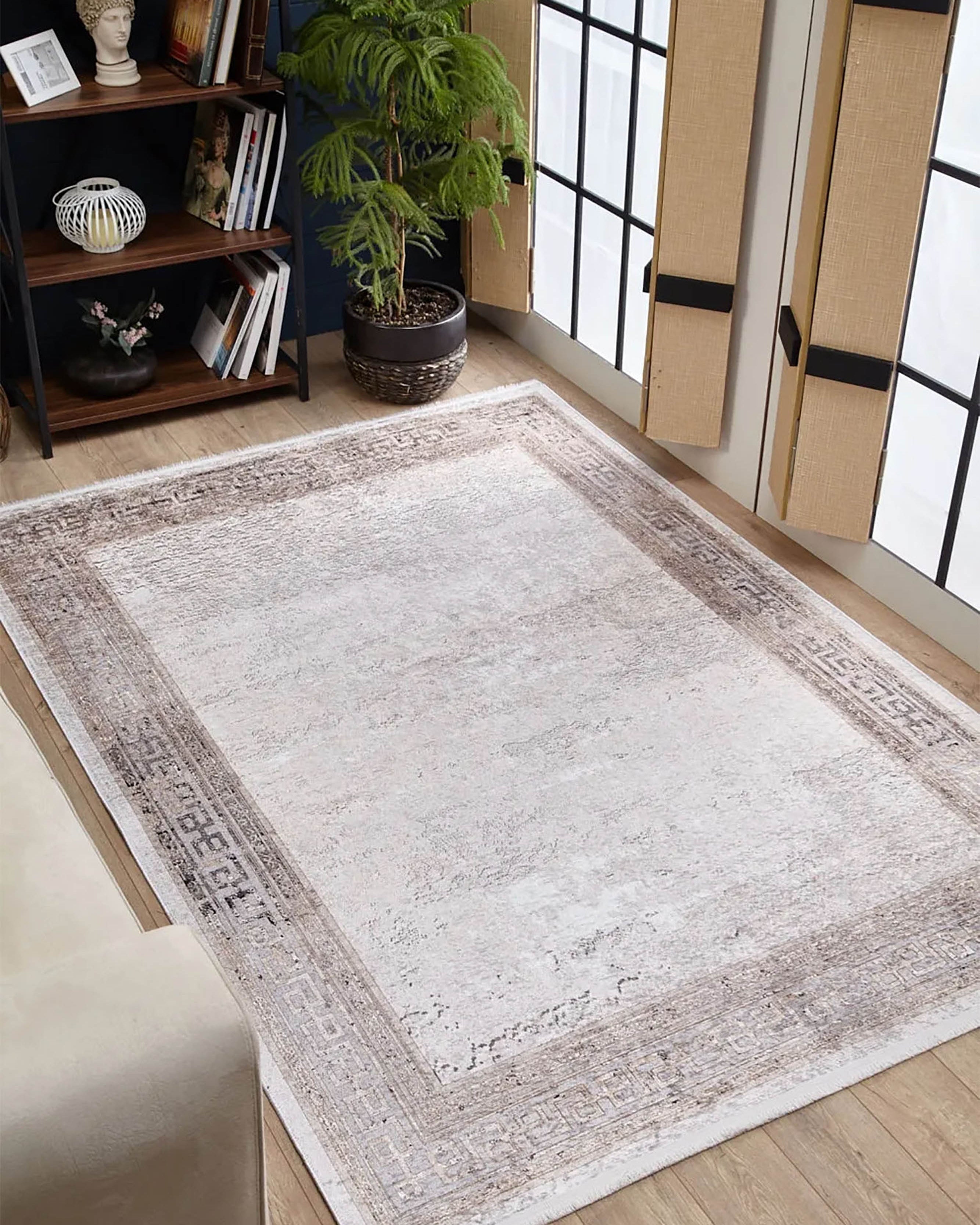 Deha Marble Powder Beige Greek Key Border Rug