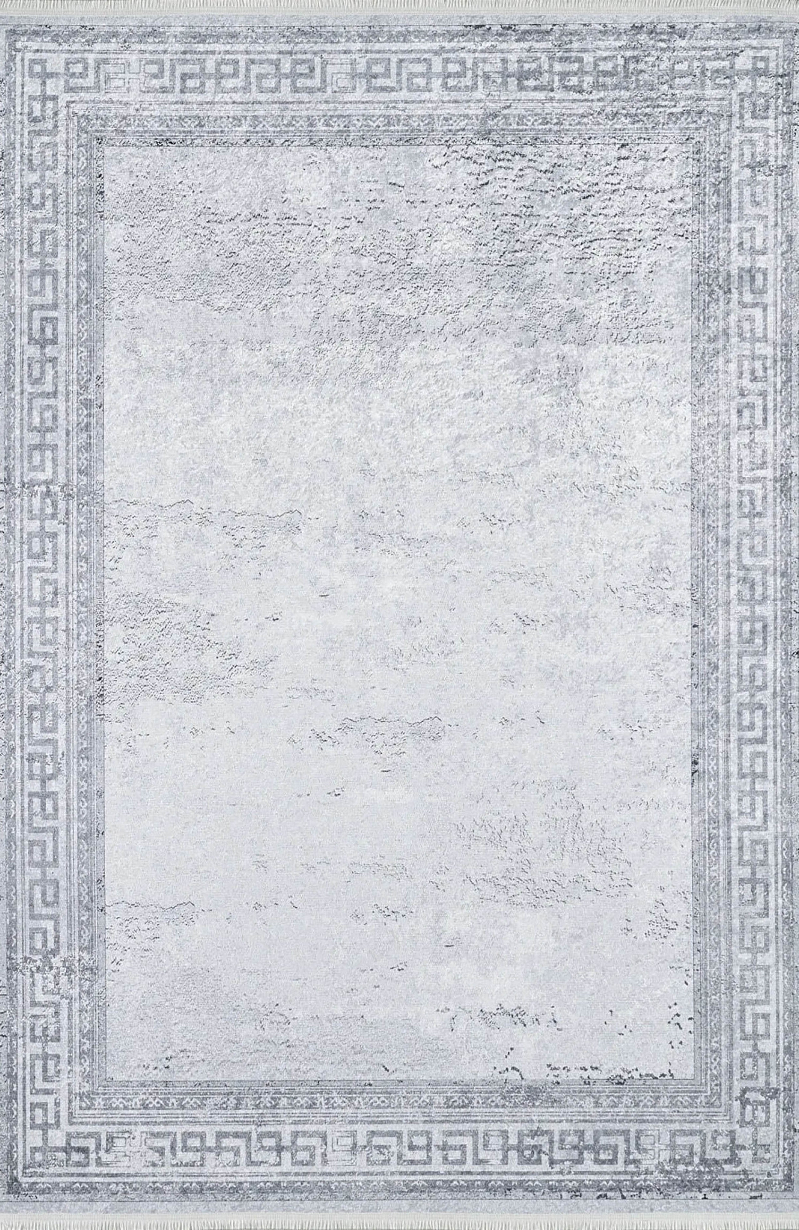 Delfin Marble Gray Greek Key Border Rug