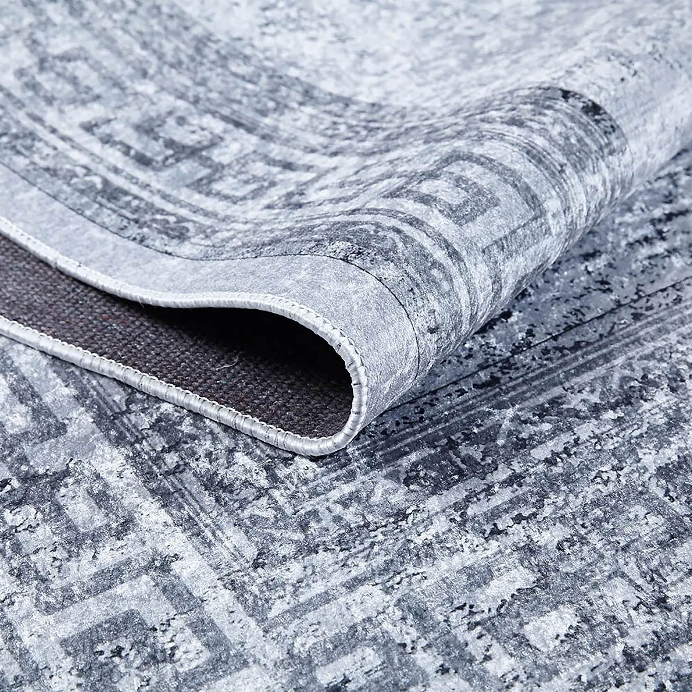 Delfin Marble Gray Greek Key Border Rug