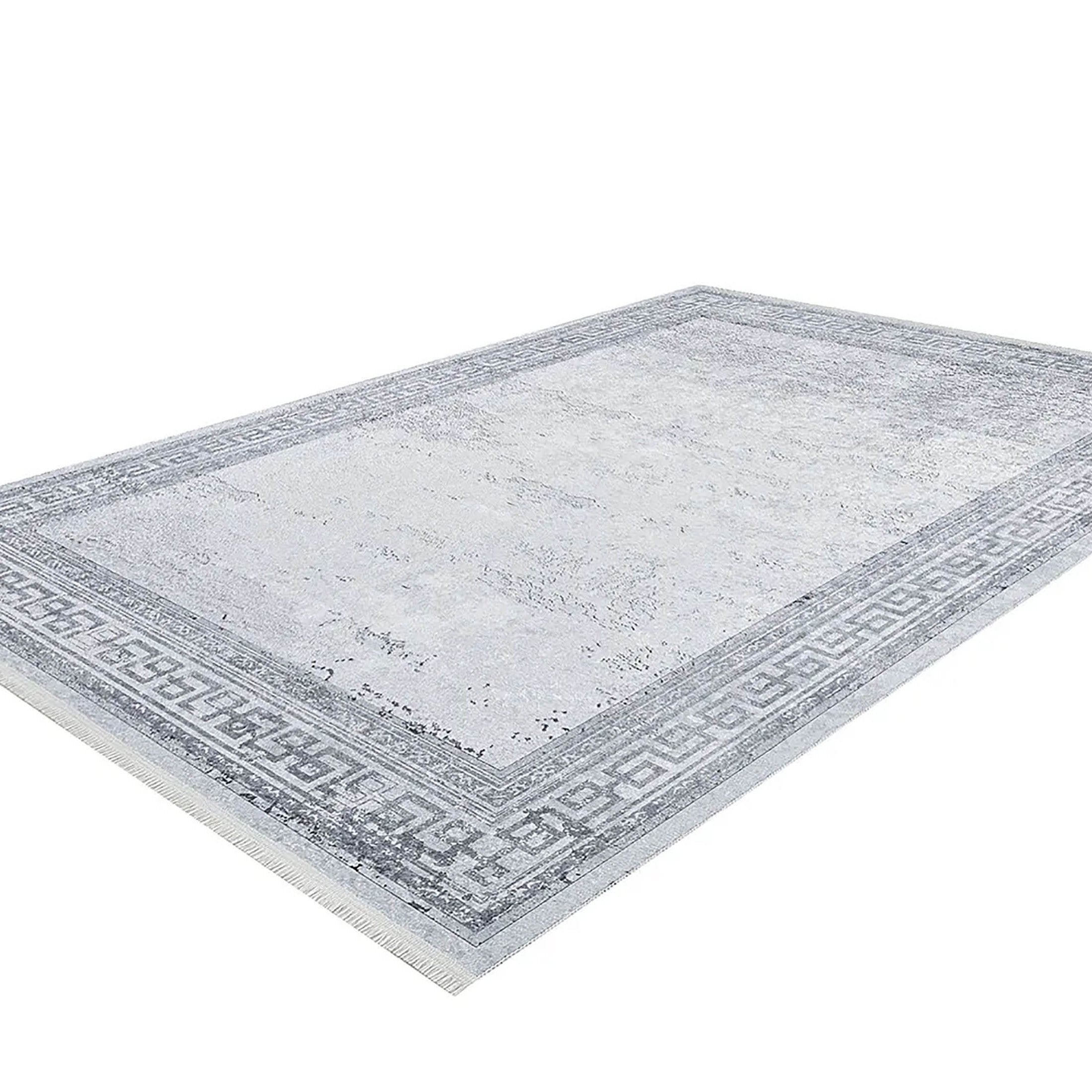 Delfin Marble Gray Greek Key Border Rug