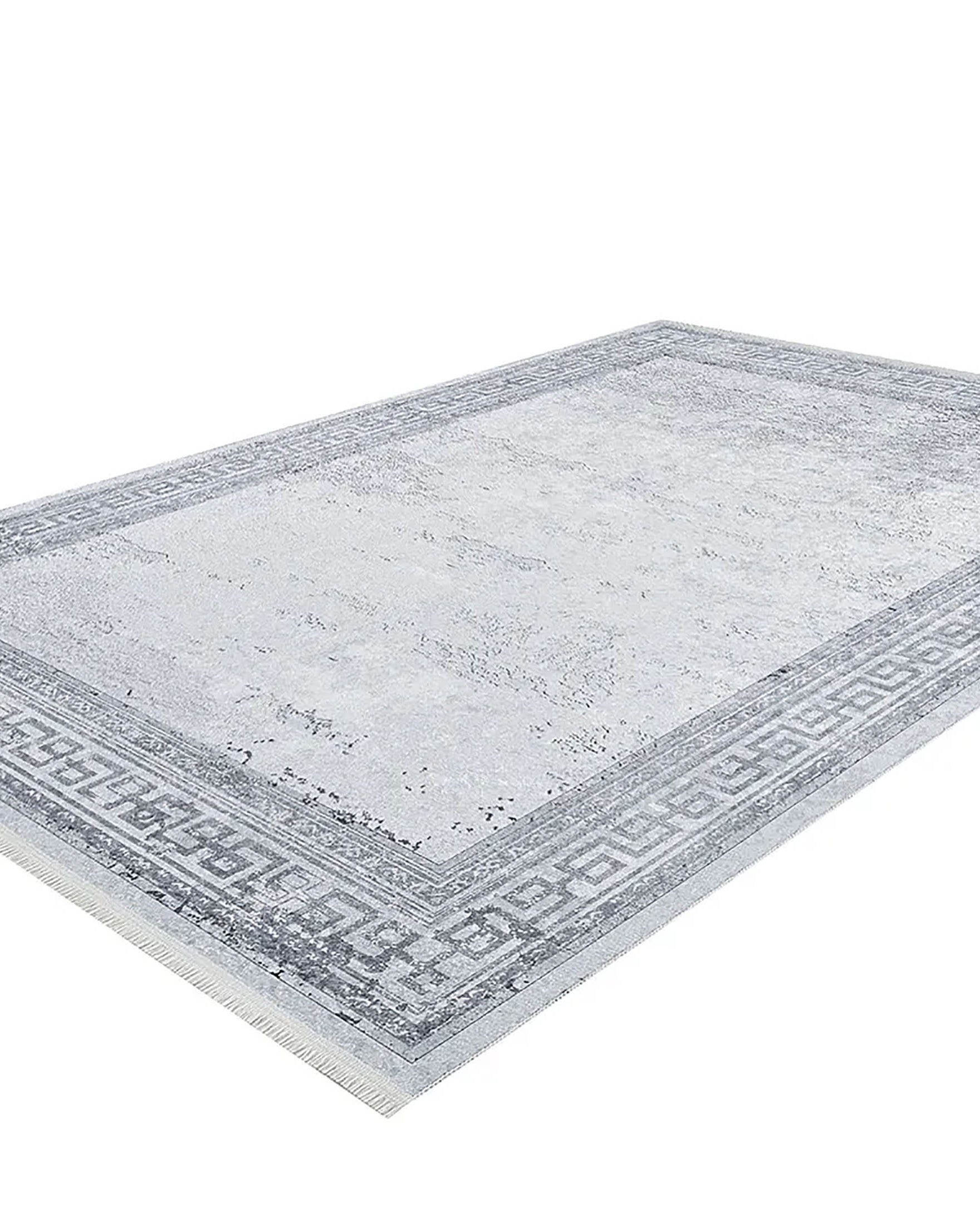 Delfin Marble Gray Greek Key Border Rug