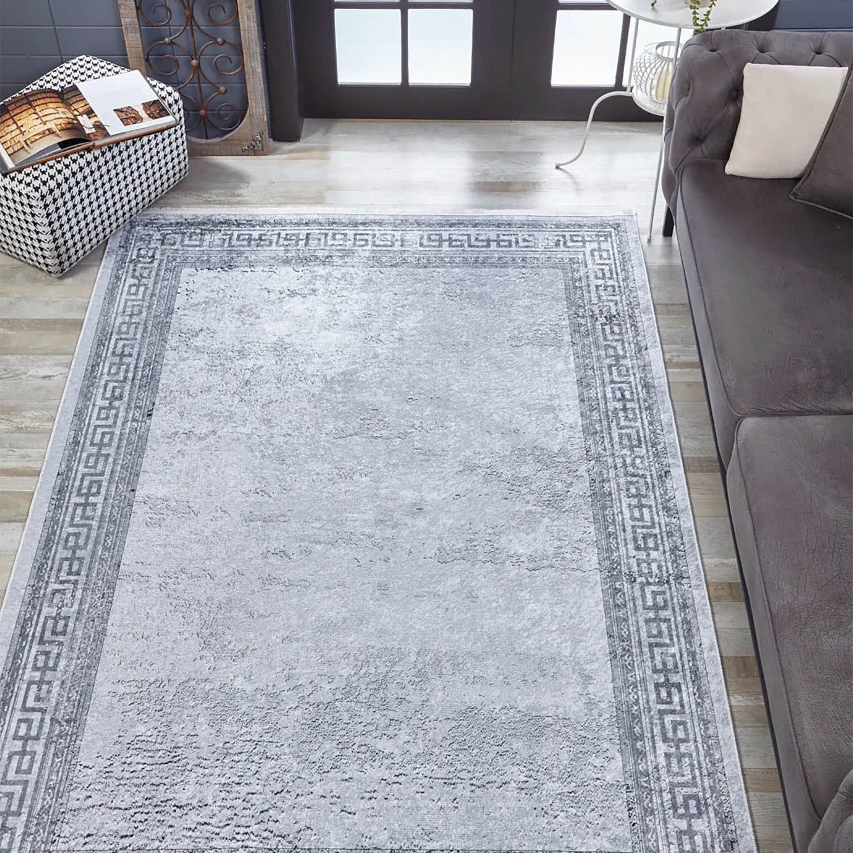 Delfin Marble Gray Greek Key Border Rug