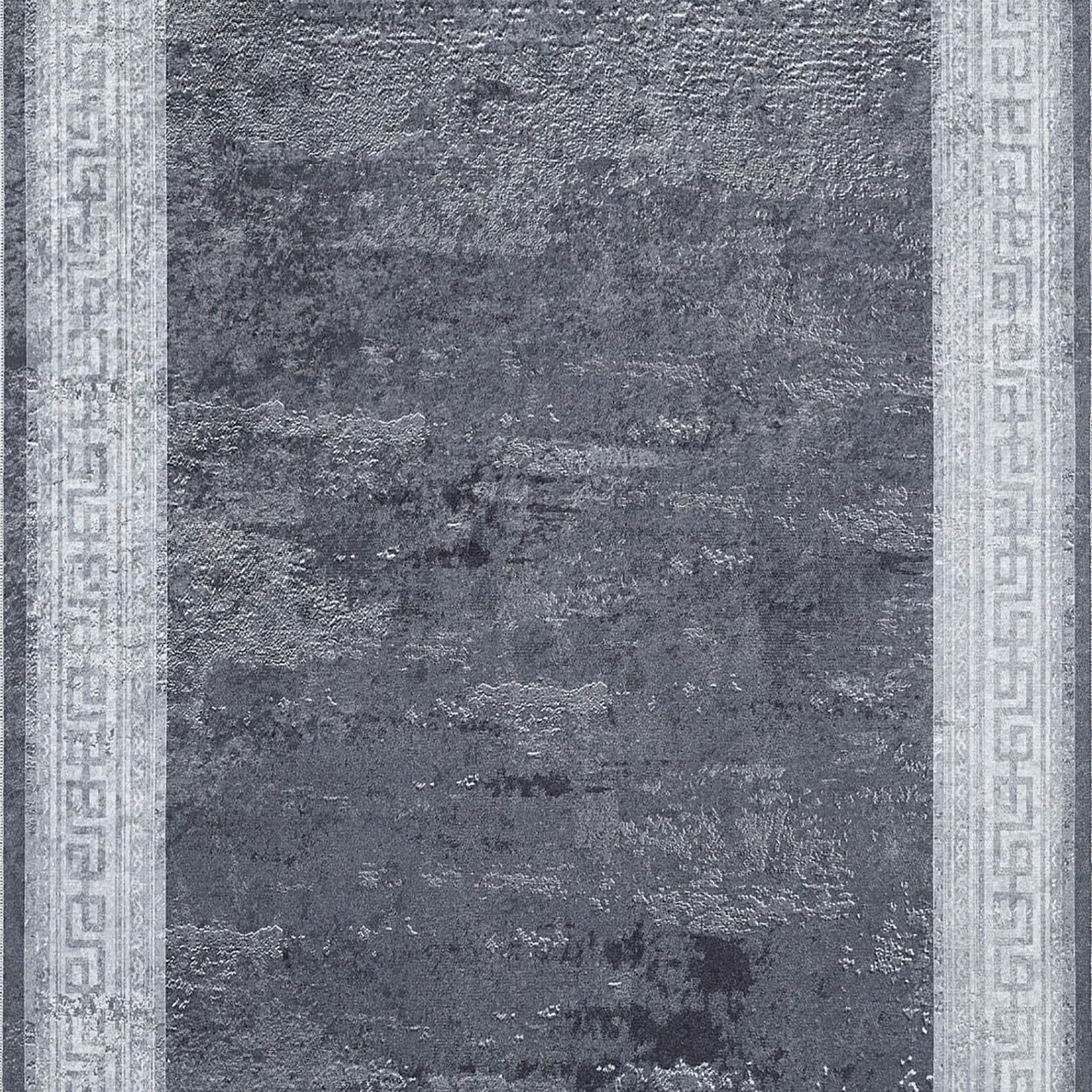 Elmira Marble Solid Grey Greek Key Border Rug