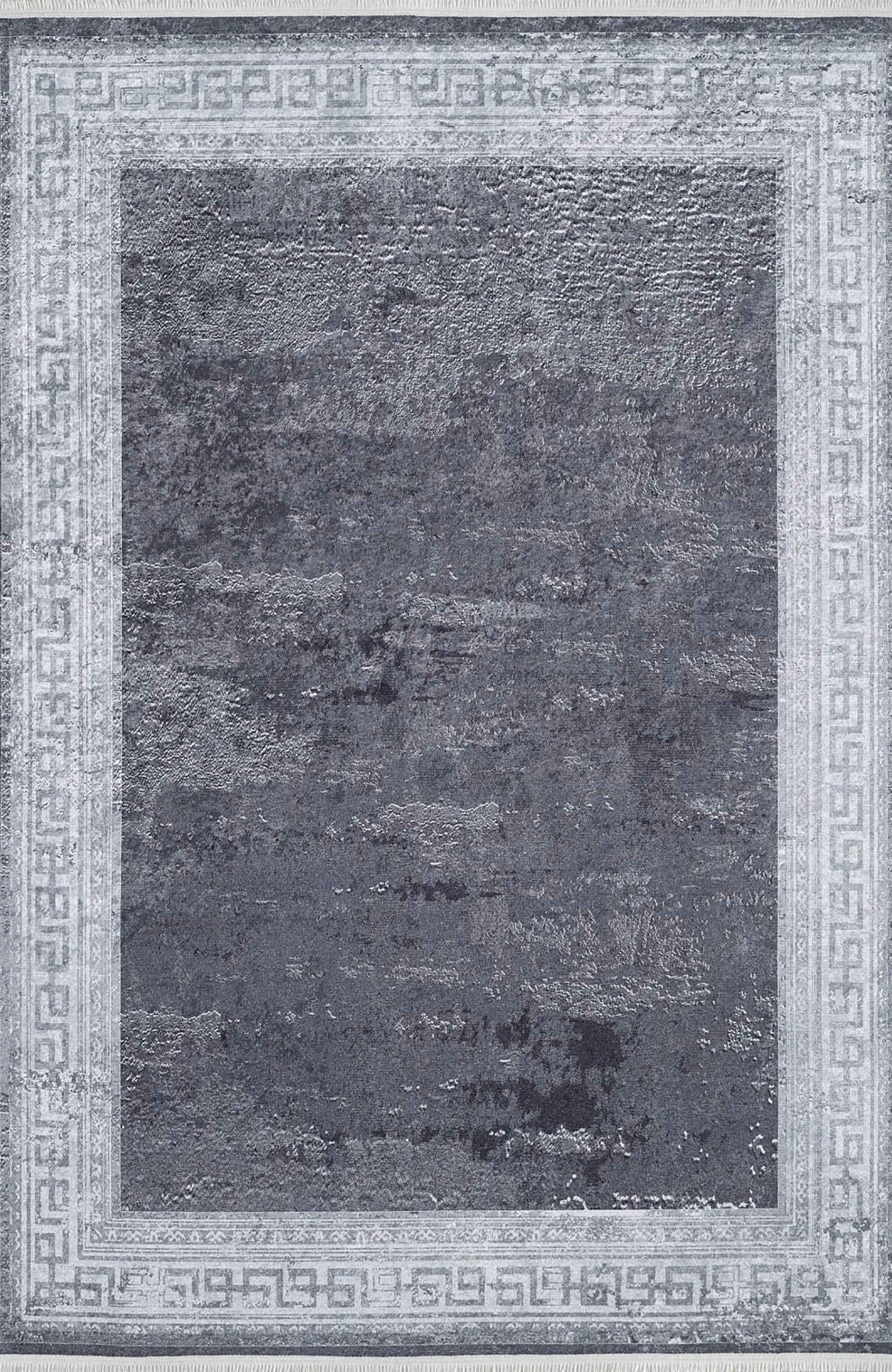 Elmira Marble Solid Grey Greek Key Border Rug