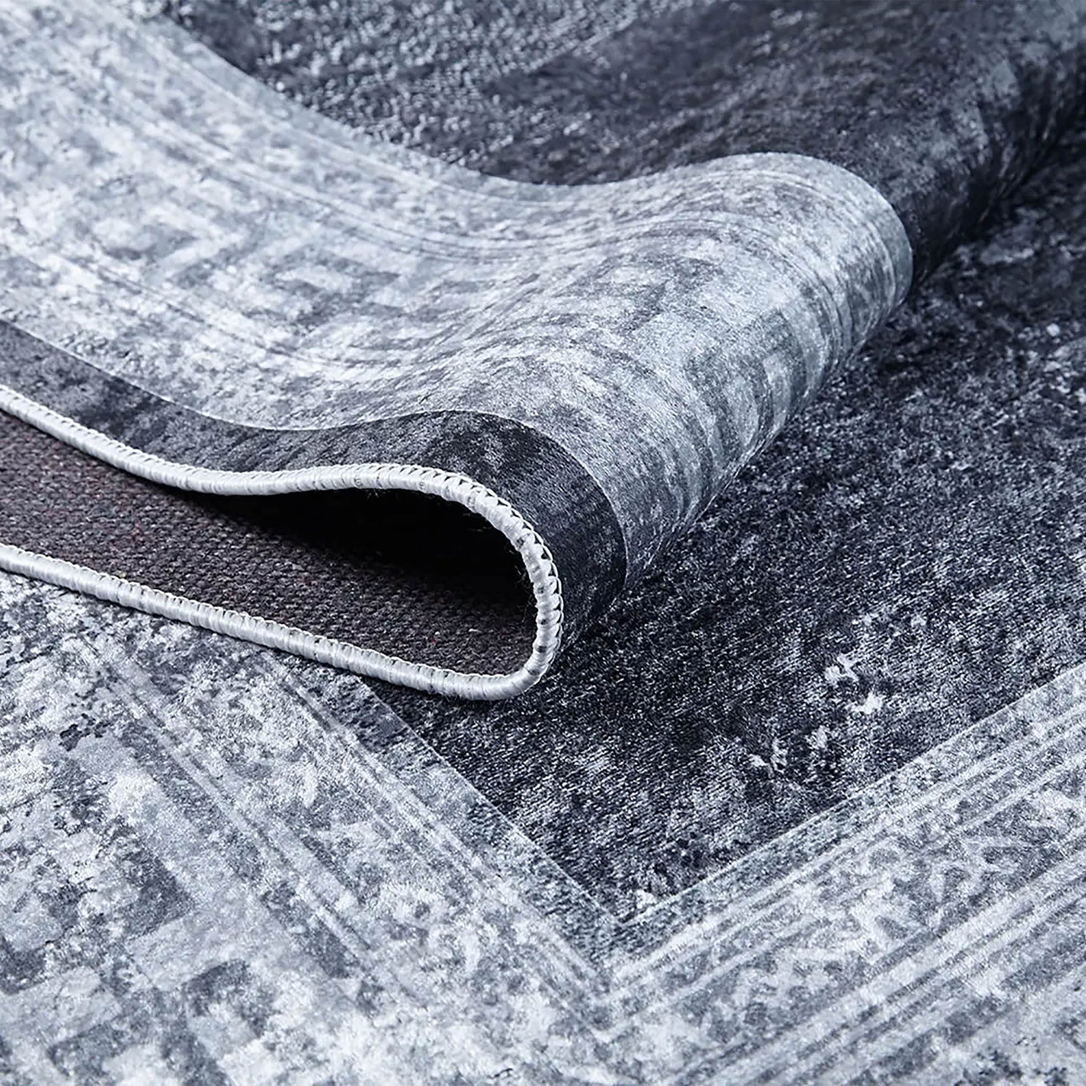 Elmira Marble Solid Grey Greek Key Border Rug