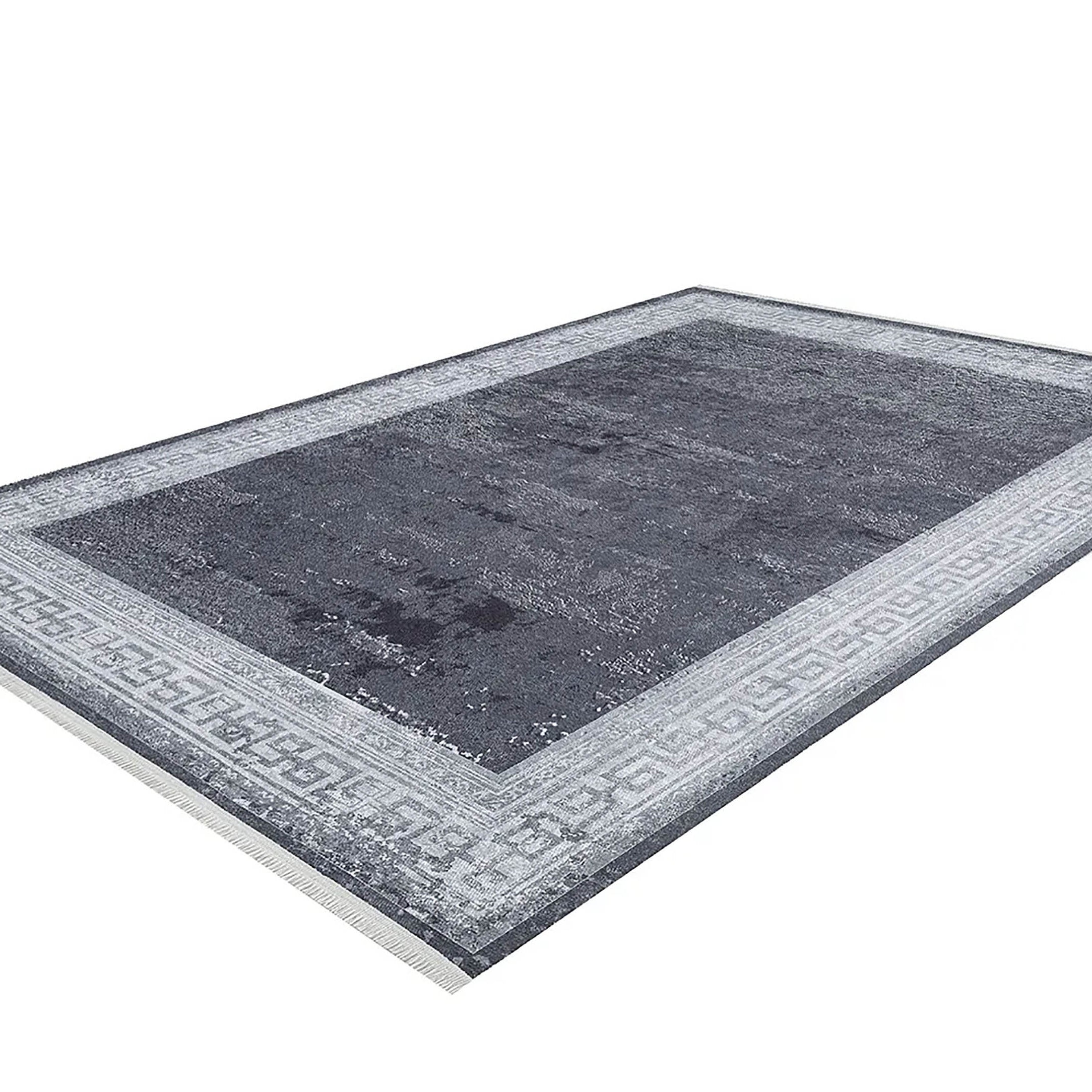 Elmira Marble Solid Grey Greek Key Border Rug