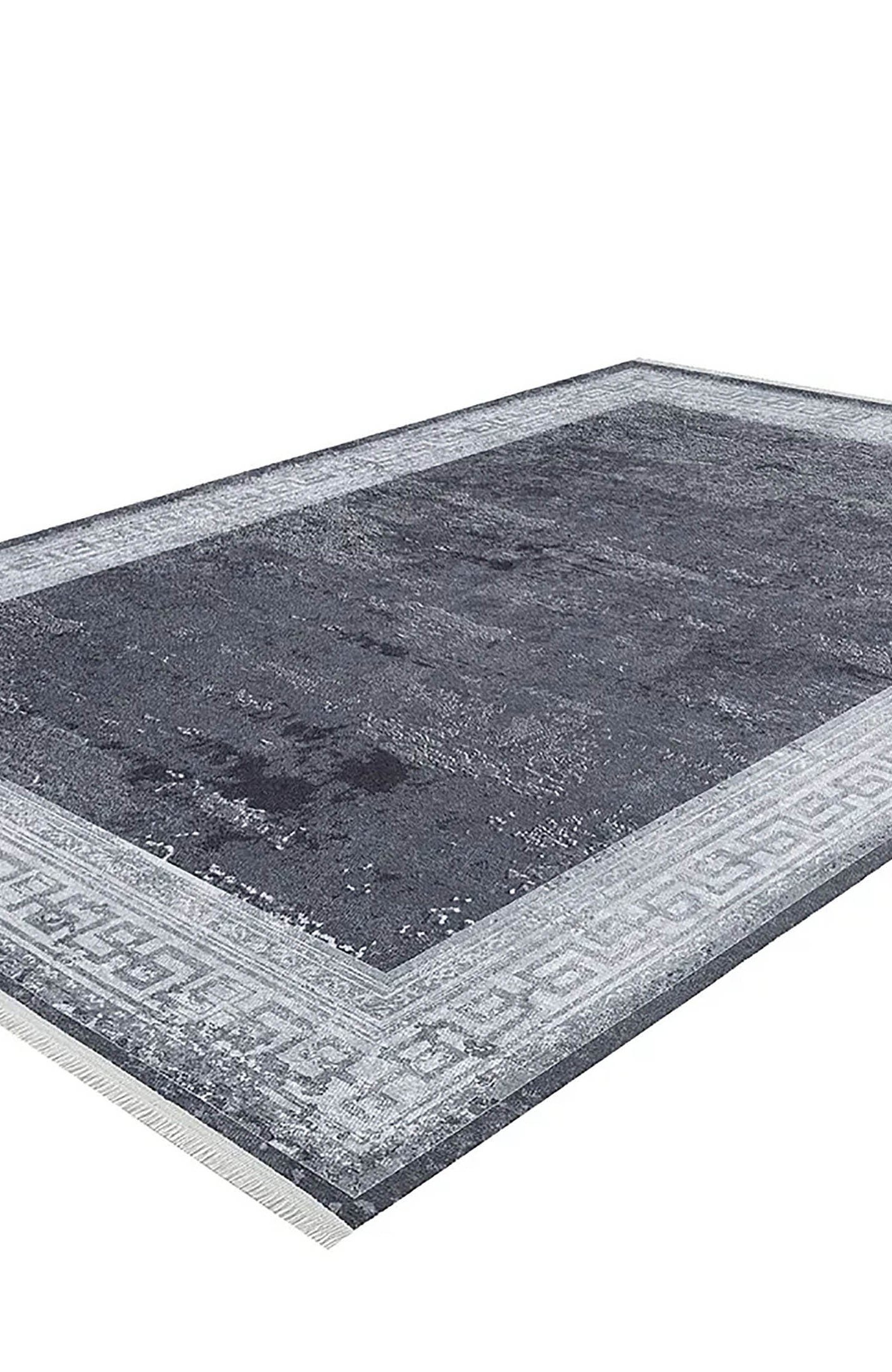Elmira Marble Solid Grey Greek Key Border Rug