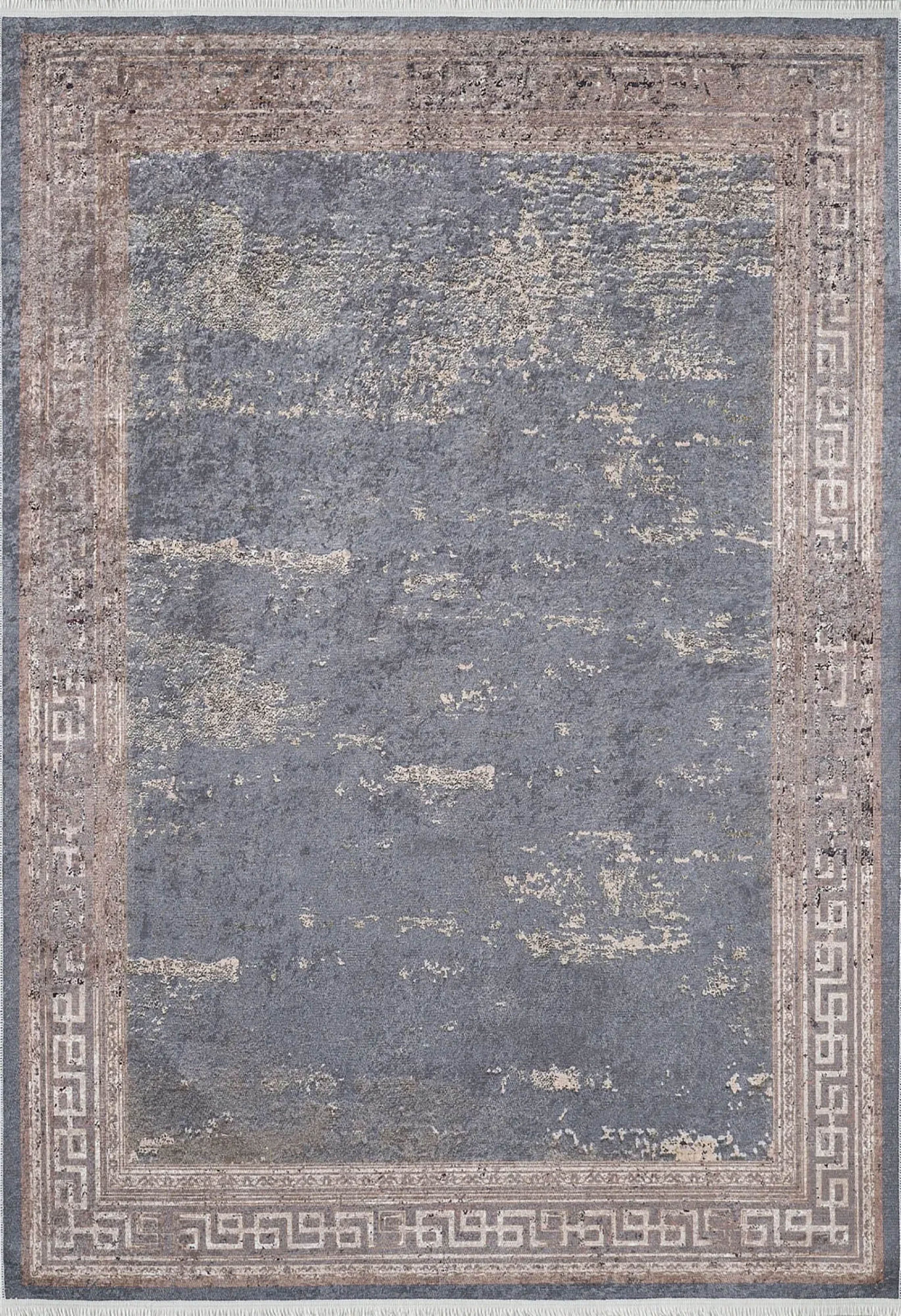 Ezra Marble Brown Grey Greek Key Border Rug