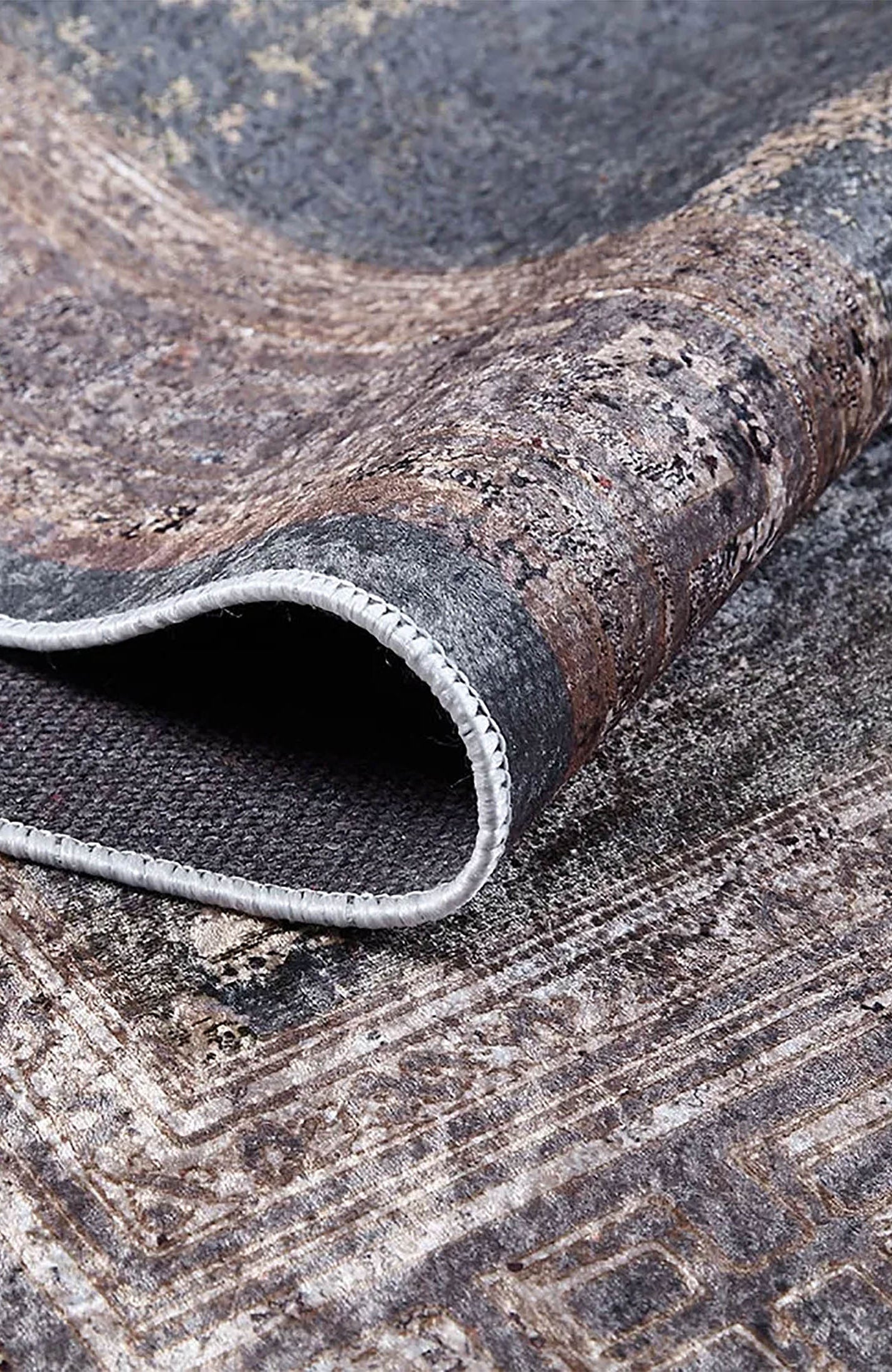 Ezra Marble Brown Grey Greek Key Border Rug