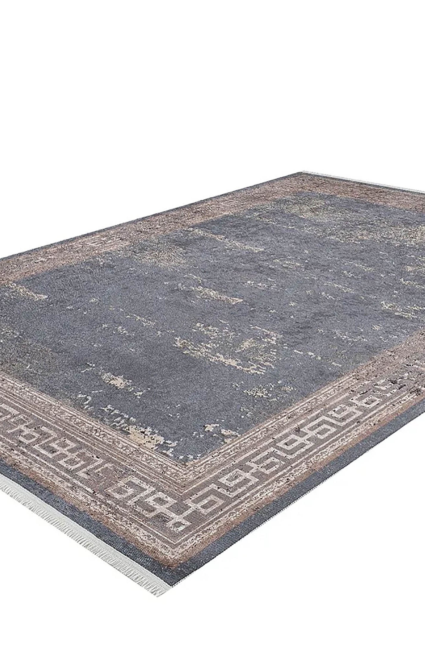Ezra Marble Brown Grey Greek Key Border Rug