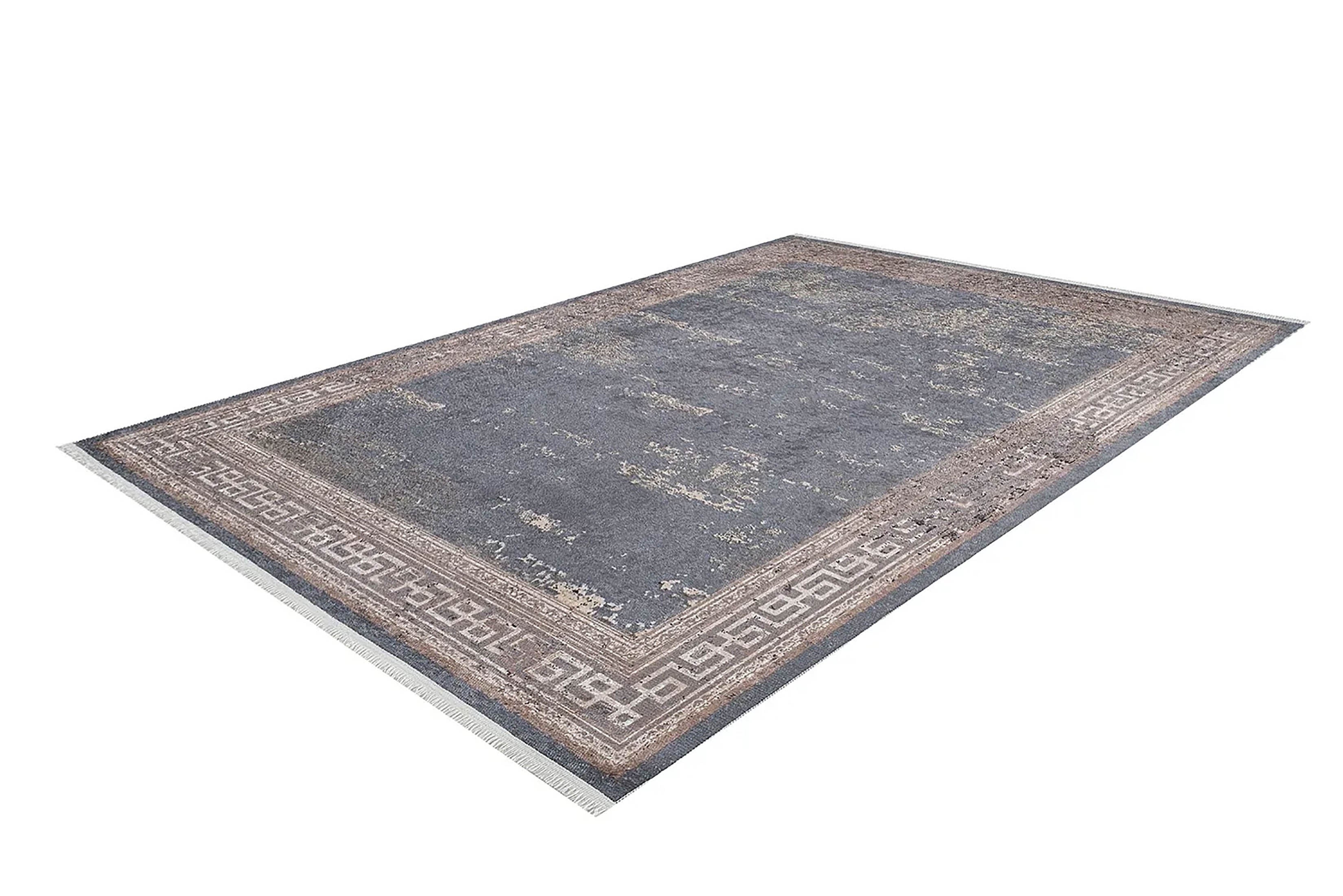 Ezra Marble Brown Grey Greek Key Border Rug