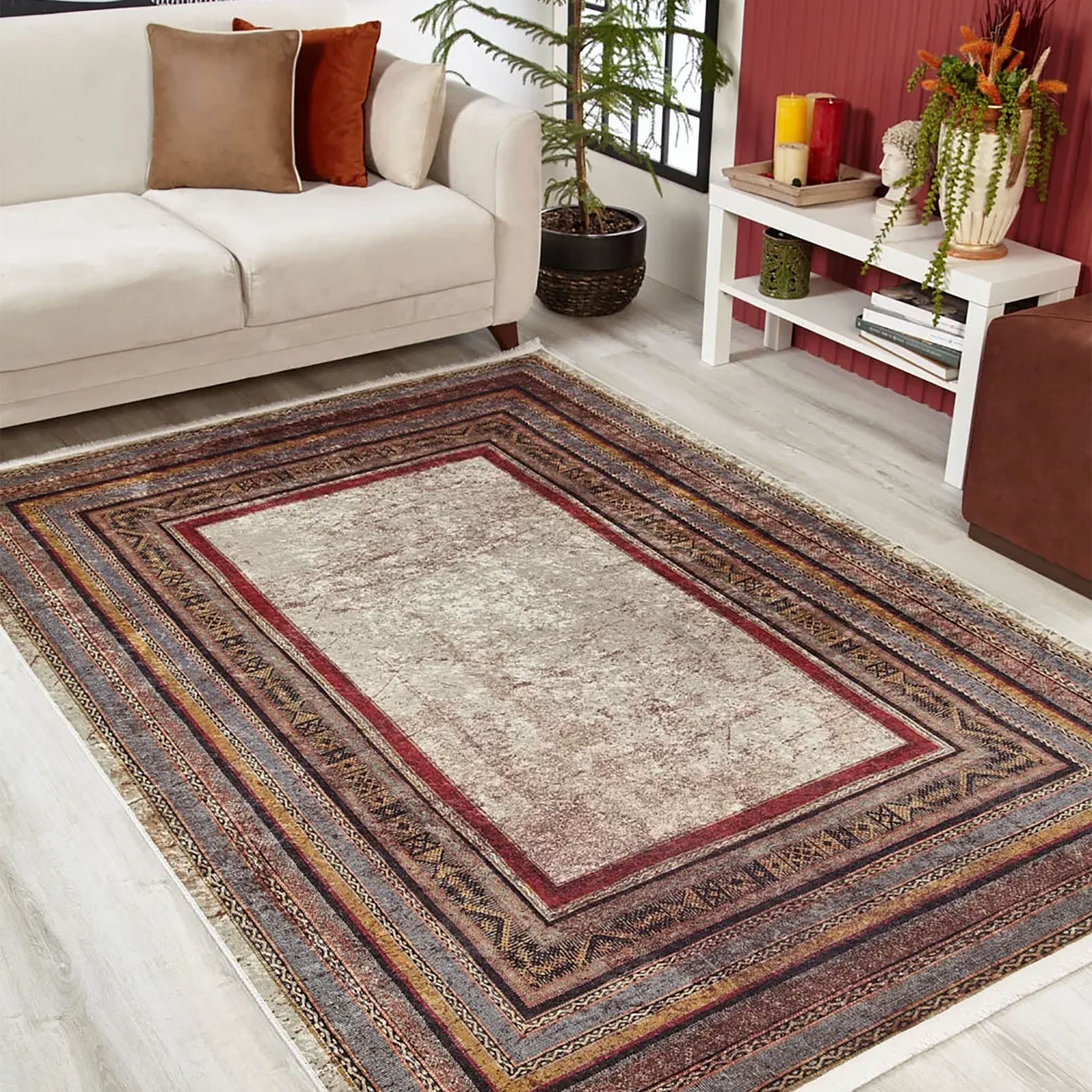 Dania Geometric Oriental Home Decor Bordered Multi Color Rug