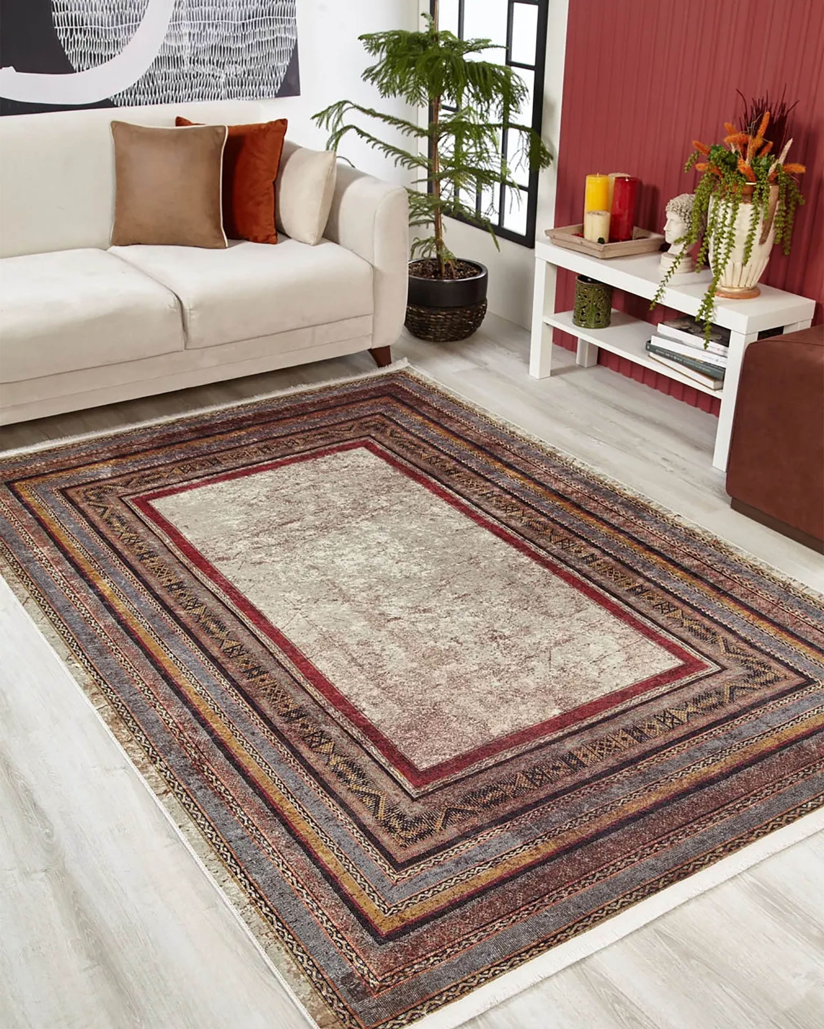 Dania Geometric Oriental Home Decor Bordered Multi Color Rug