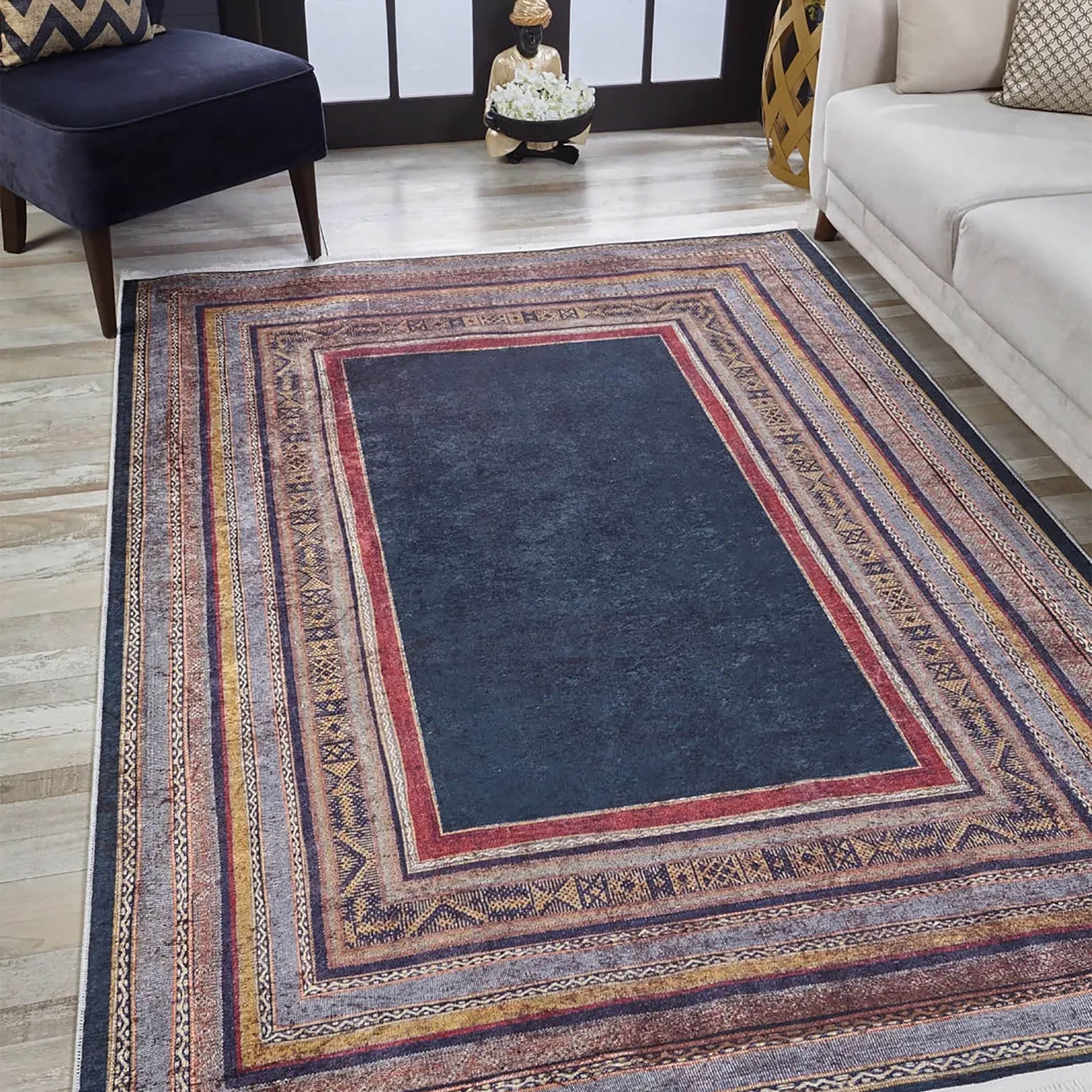 Luz Geometric Design Multi Color Luxury Bordered Rug