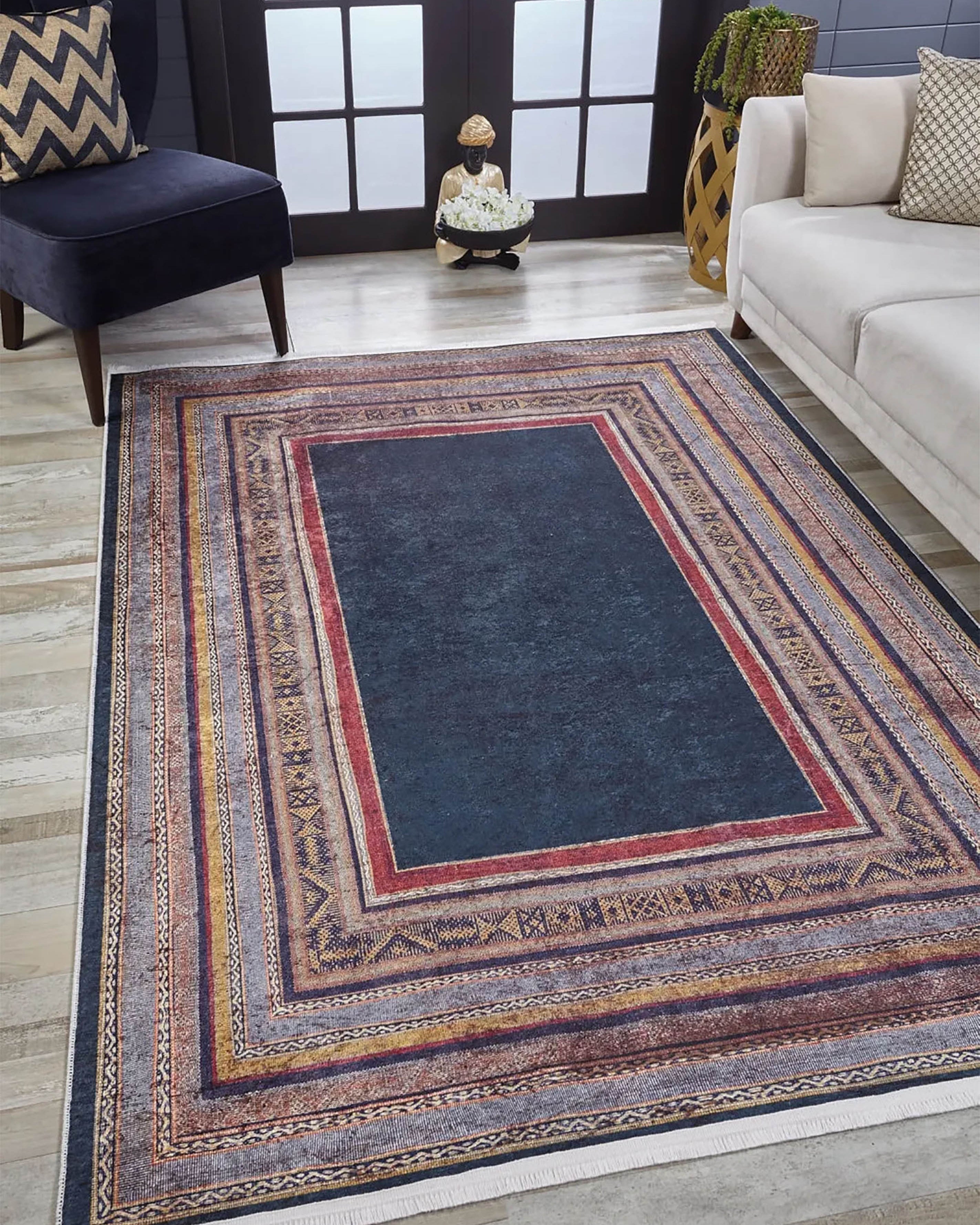 Luz Geometric Design Multi Color Luxury Bordered Rug