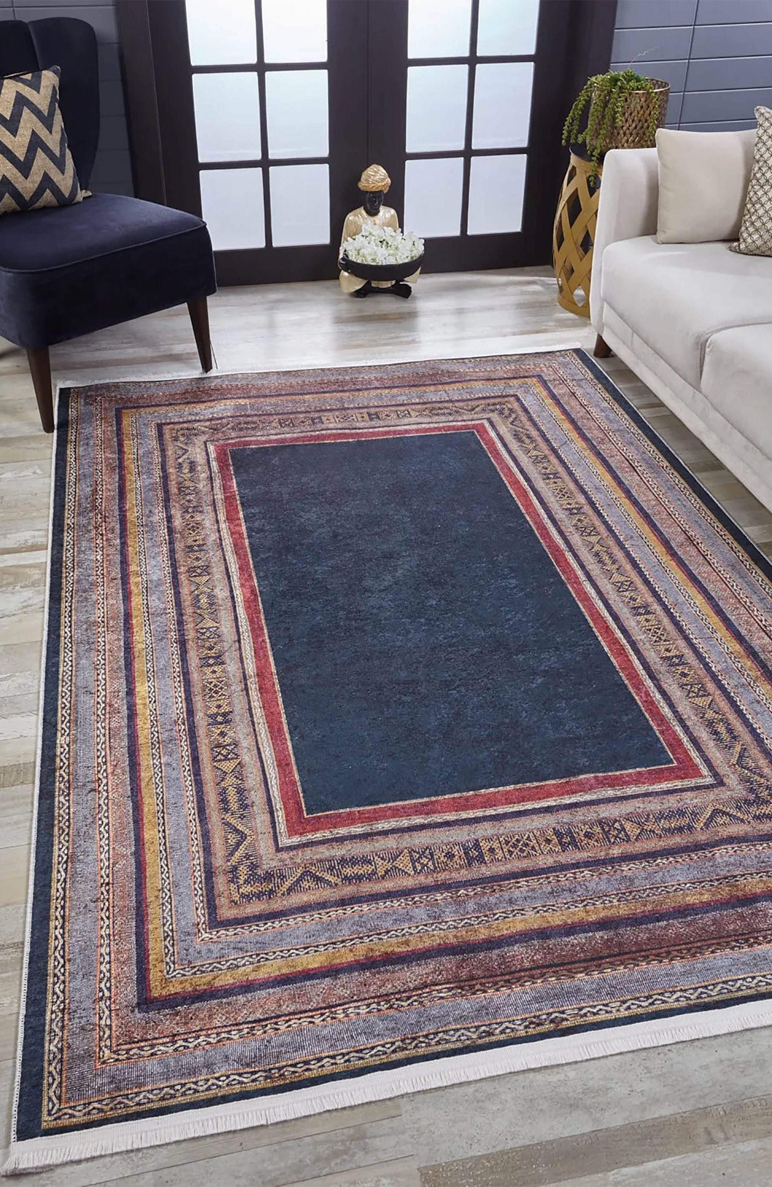 Luz Geometric Design Multi Color Luxury Bordered Rug