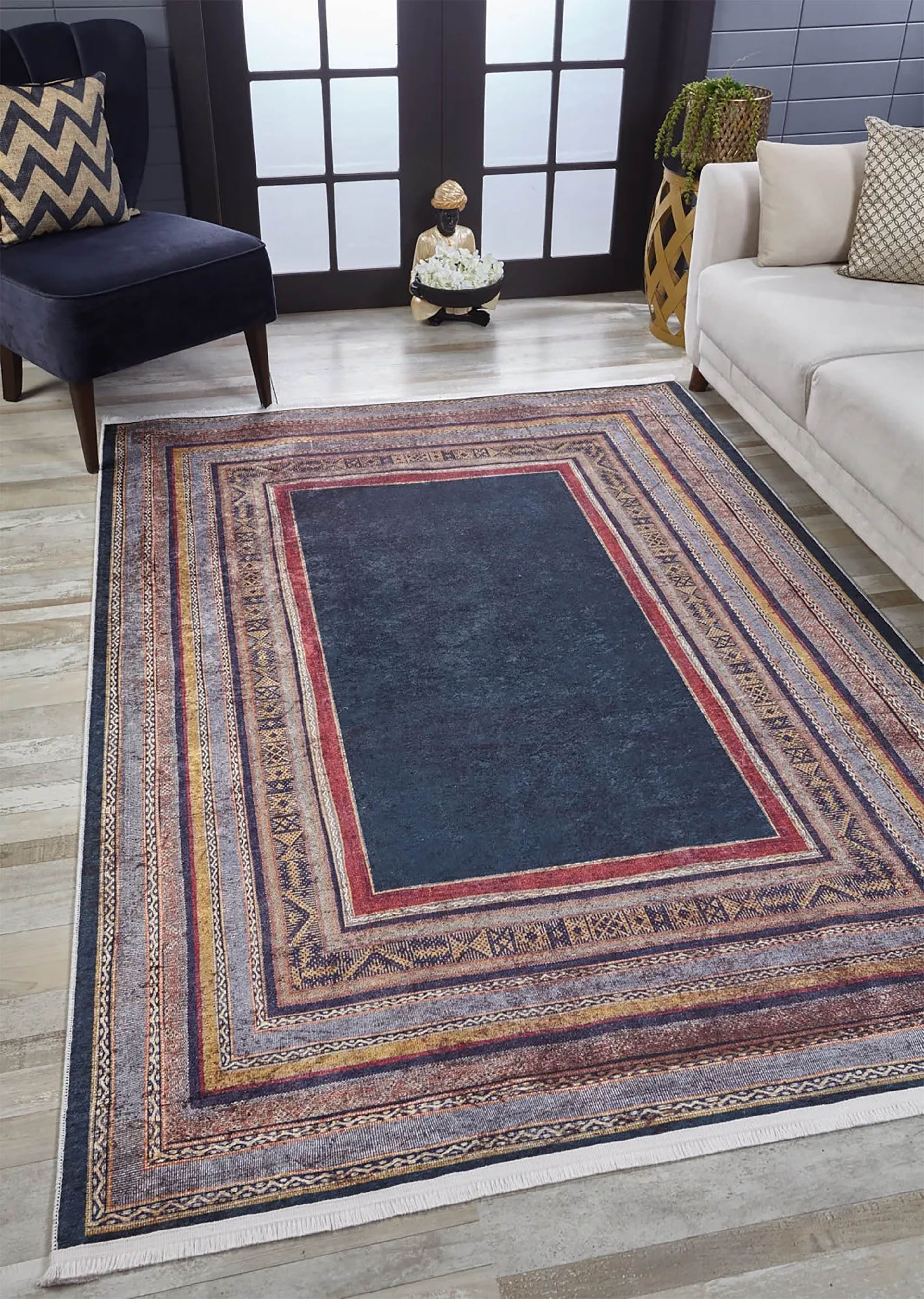 Luz Geometric Design Multi Color Luxury Bordered Rug