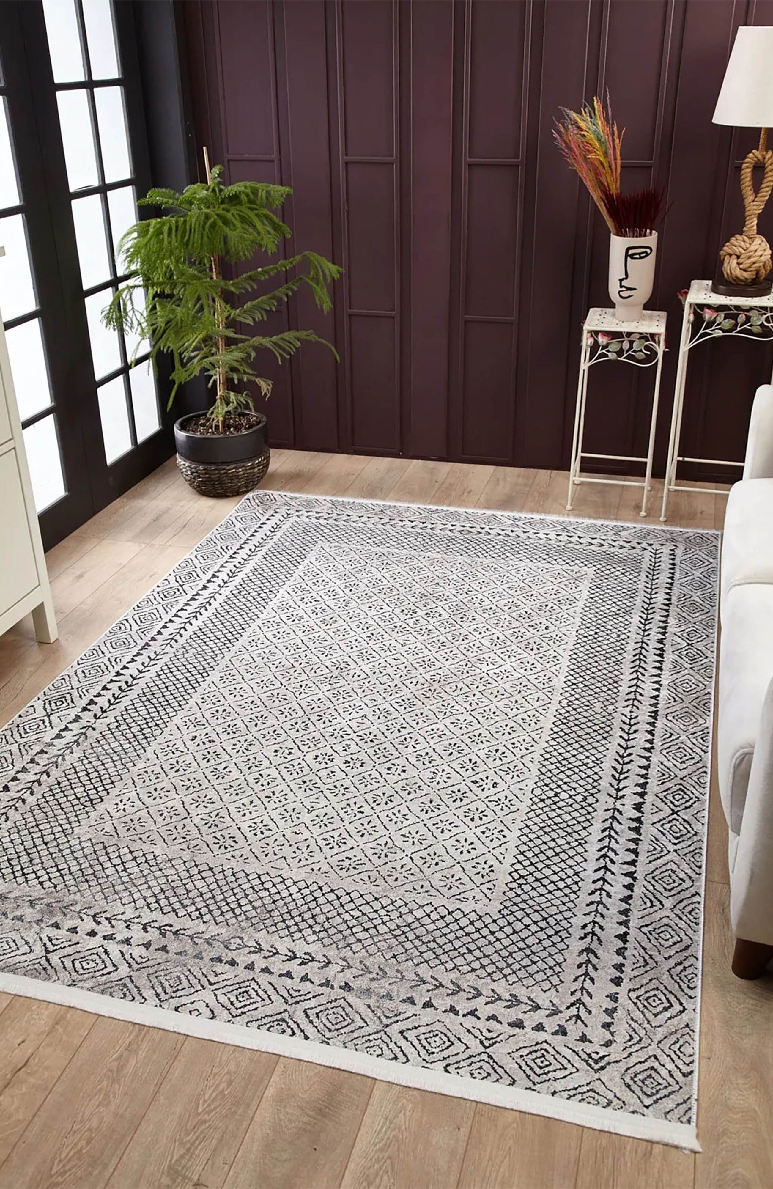 Robin Turkish Oushak Gray Geometric Rug