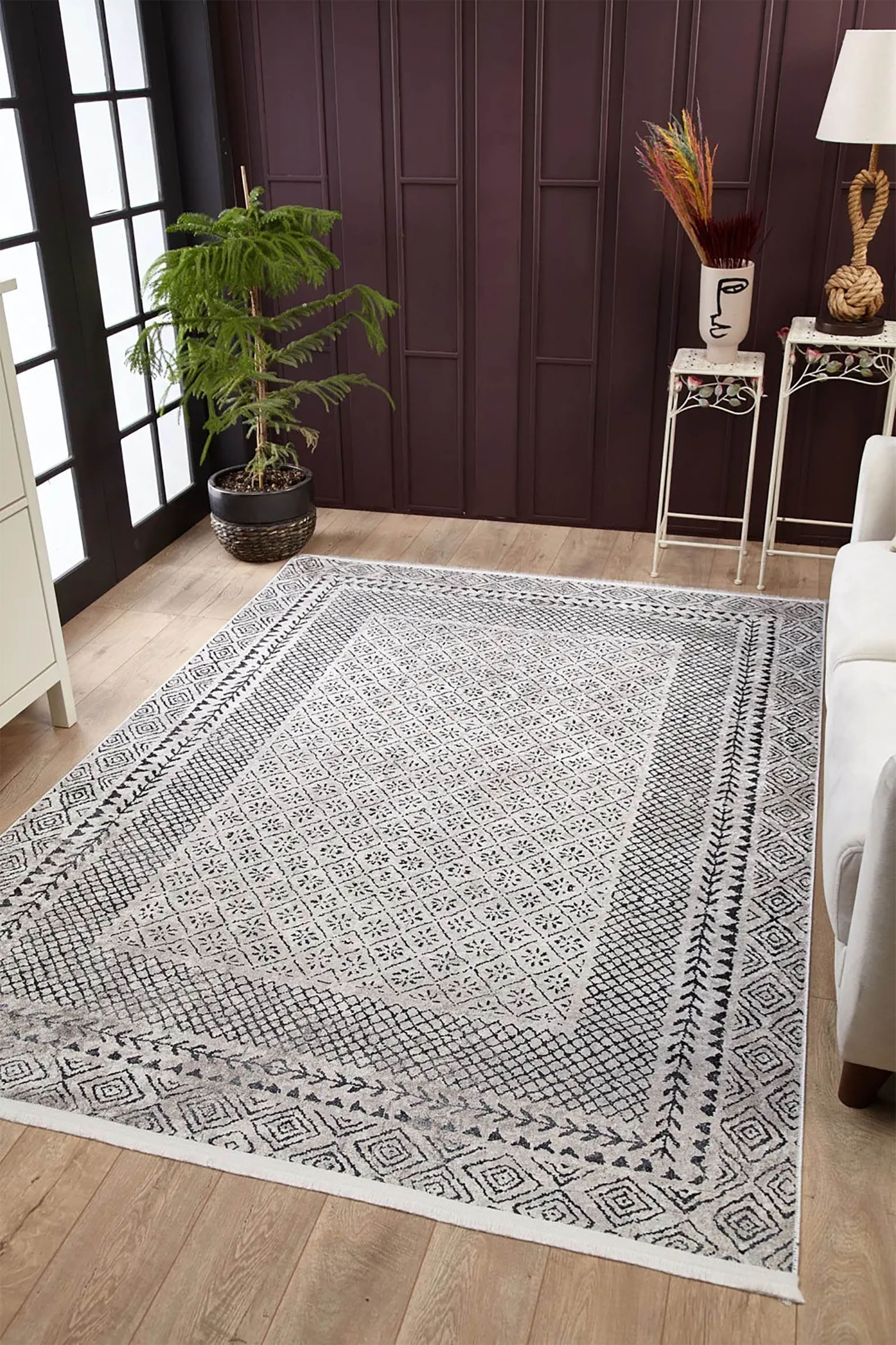 Robin Turkish Oushak Gray Geometric Rug
