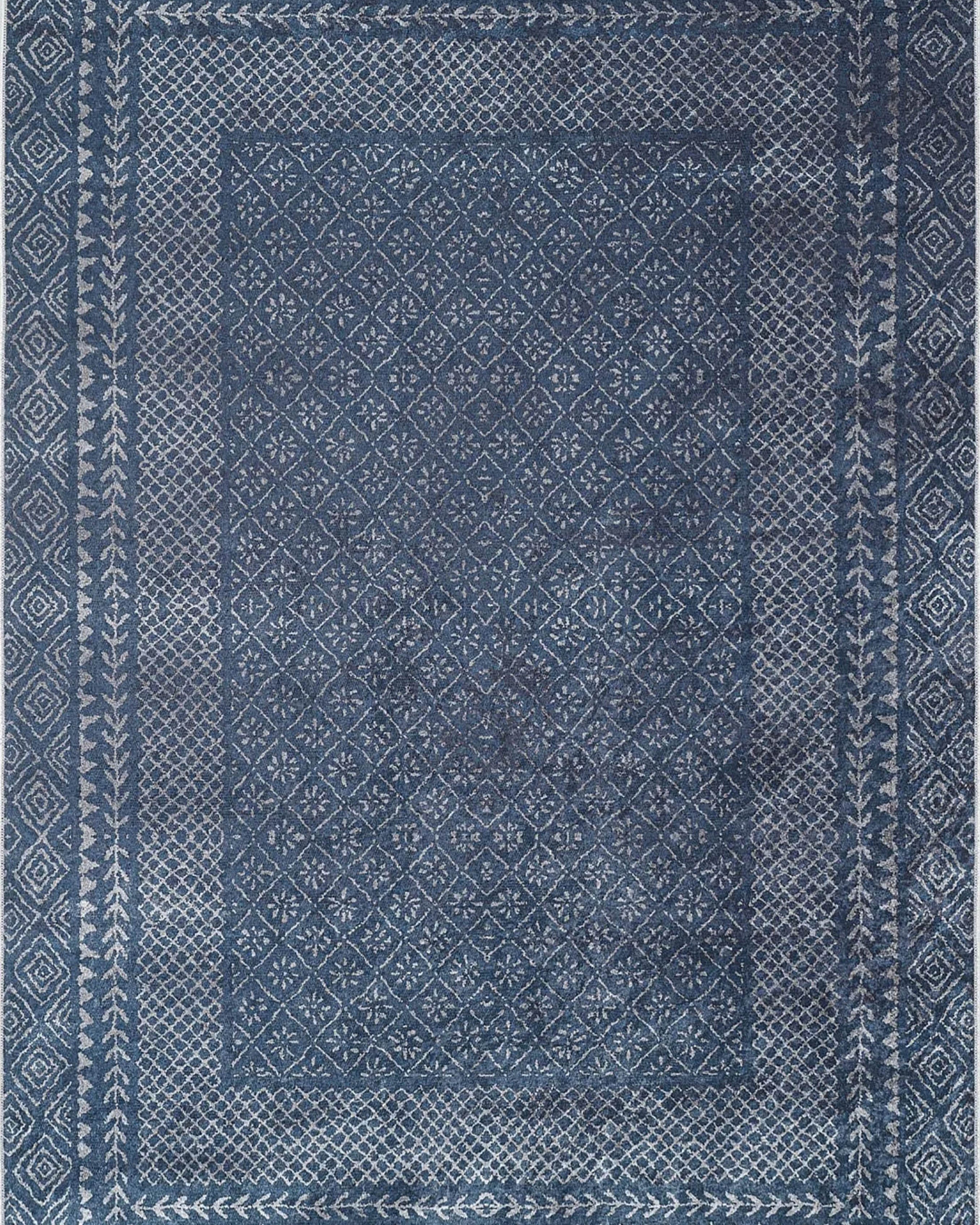 Sky Turkish Oushak Navy Blue Rug